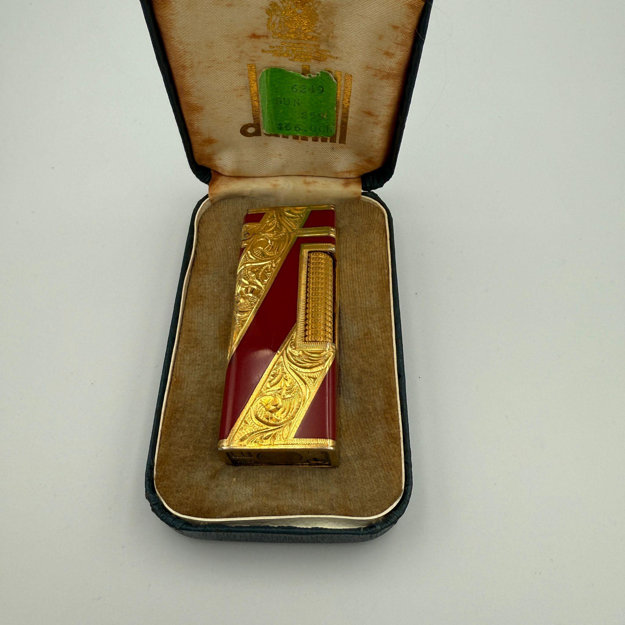 Dunhill Rare Royking Lighter, 18k Gold Plating & Enamel Inlay In Original Case For Sale 2