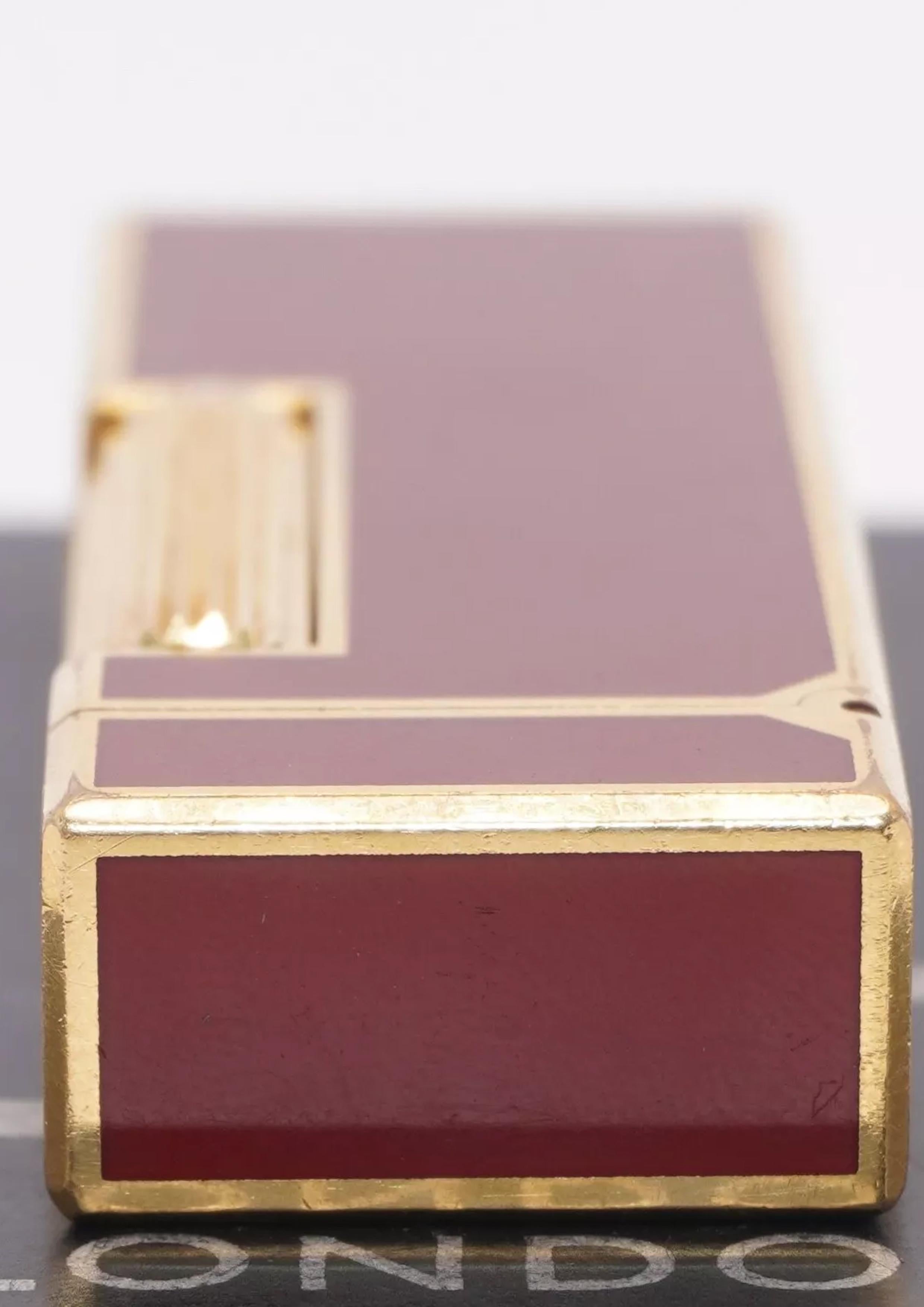 Dunhill Red Lacquered Goldplate Rollagas Classic Cigarette Lighter Swiss Made 2