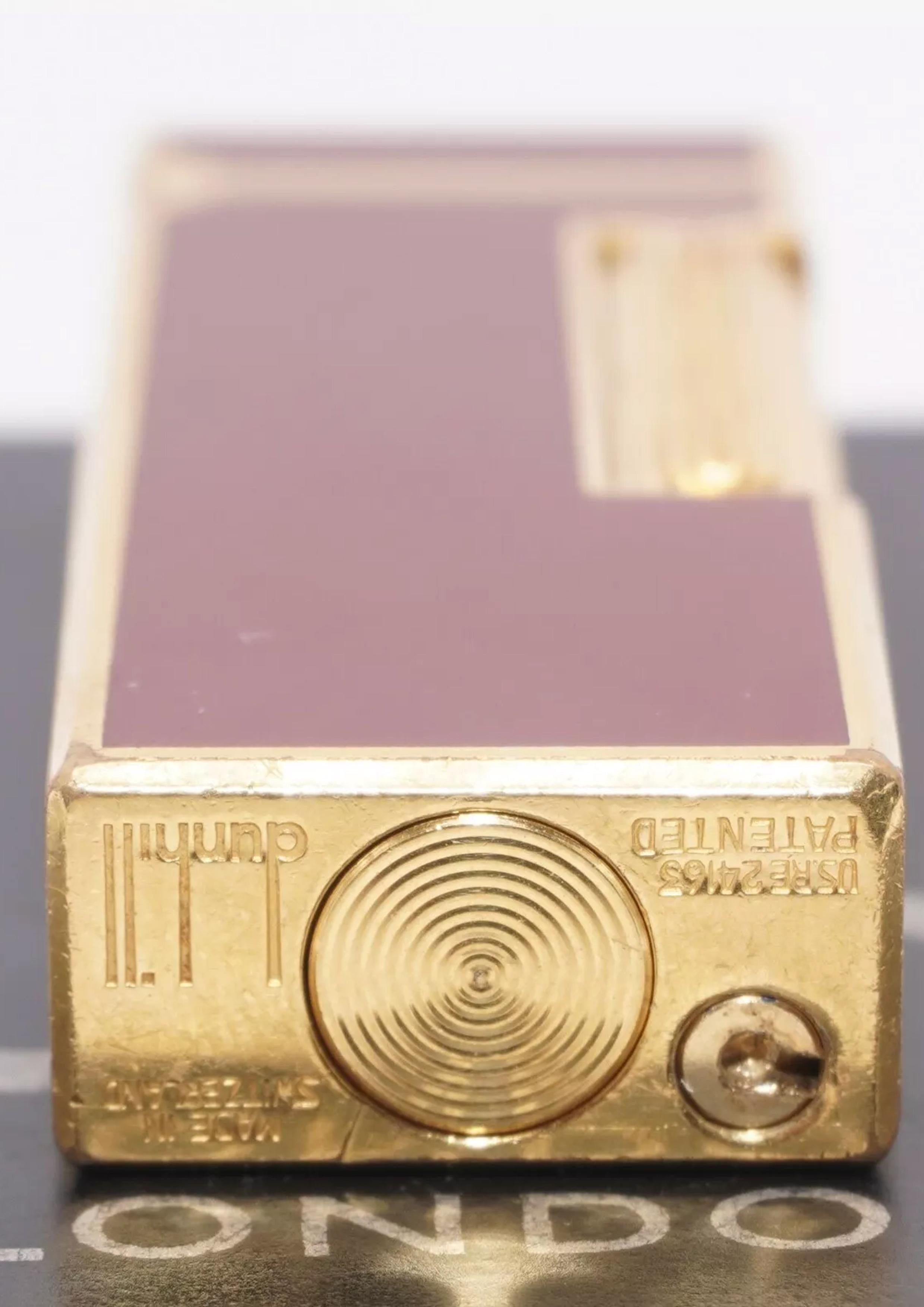 Dunhill Red Lacquered Goldplate Rollagas Classic Cigarette Lighter Swiss Made 3