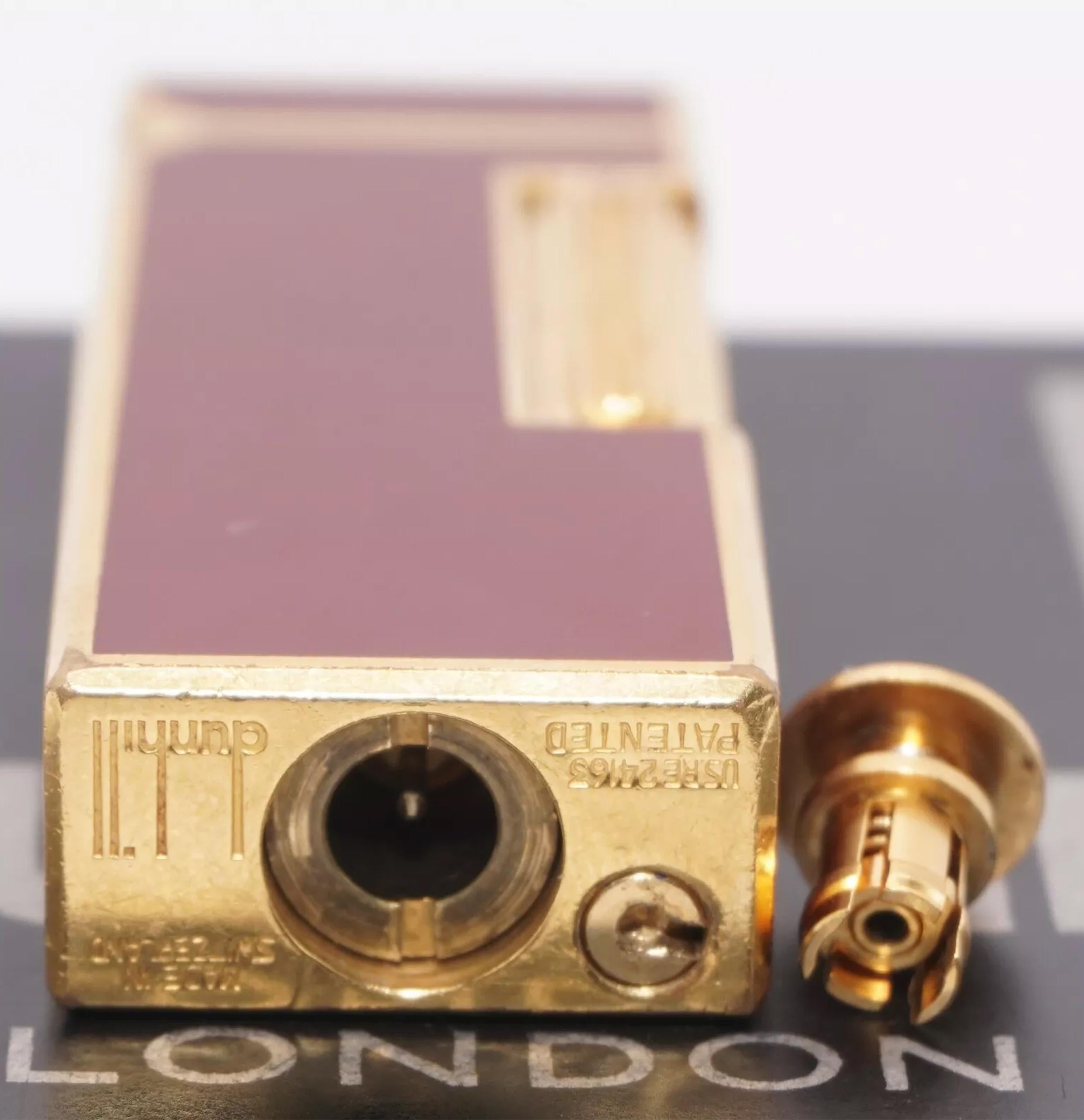Dunhill Red Lacquered Goldplate Rollagas Classic Cigarette Lighter Swiss Made 4