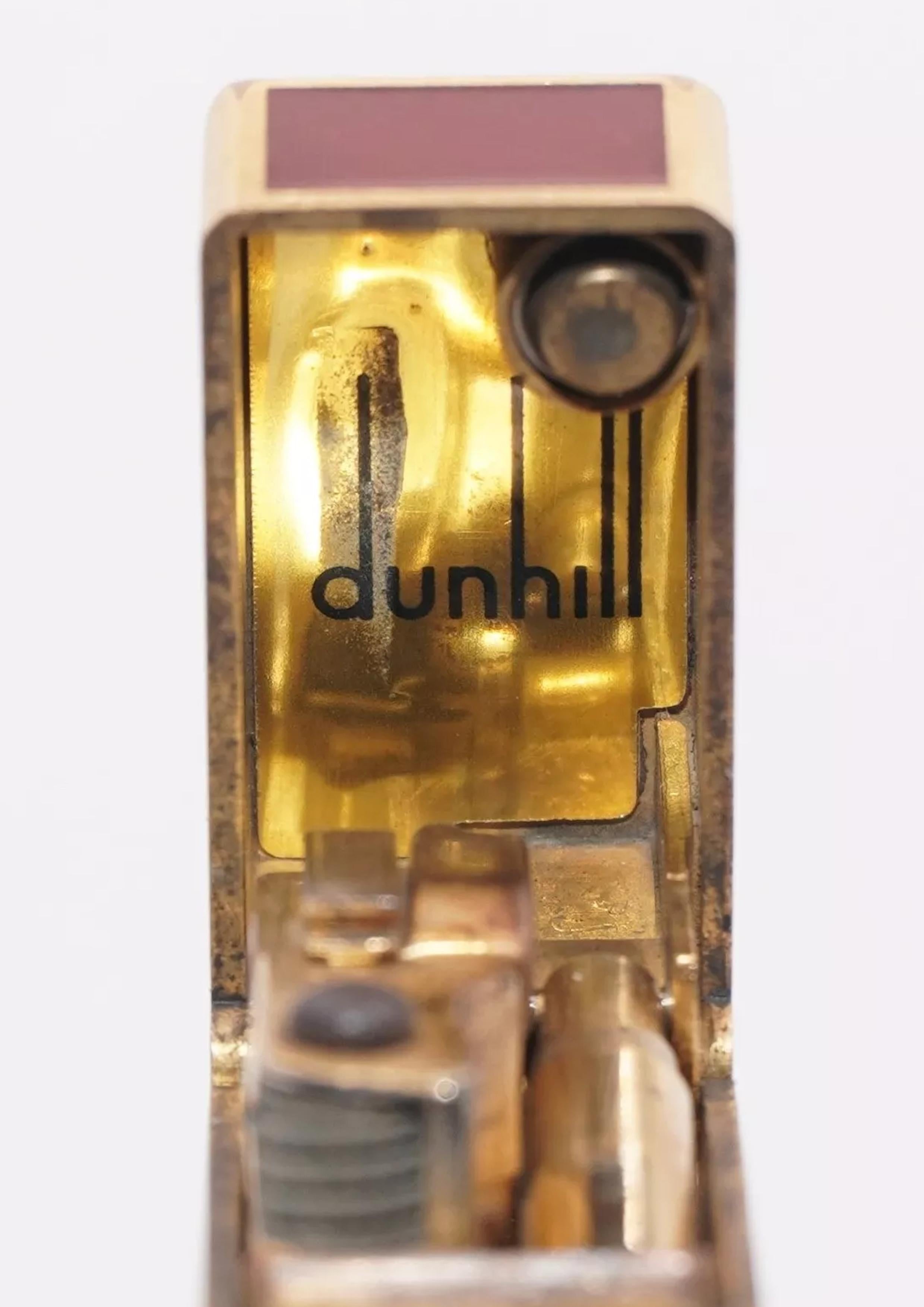 Dunhill Red Lacquered Goldplate Rollagas Classic Cigarette Lighter Swiss Made 5