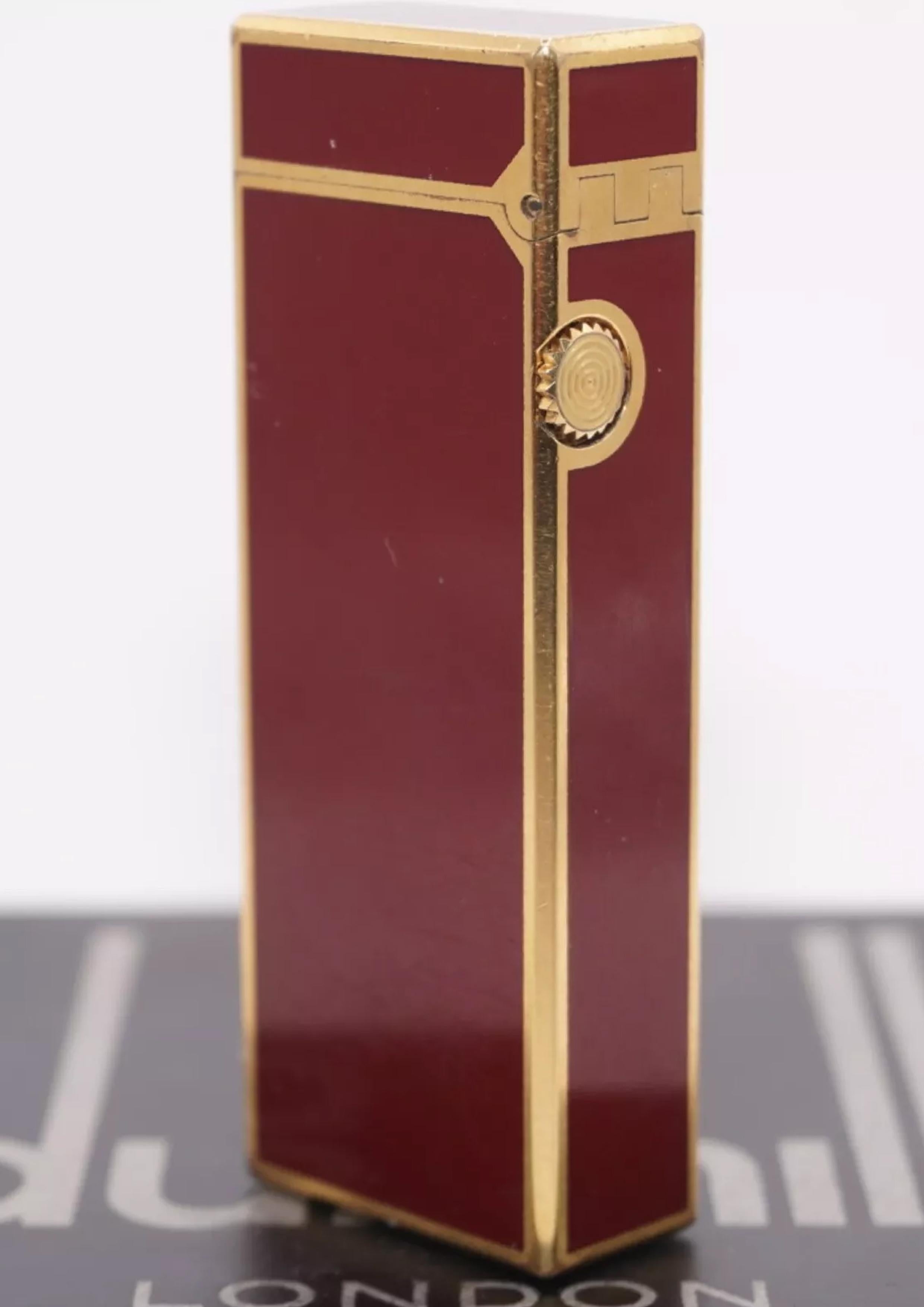 20th Century Dunhill Red Lacquered Goldplate Rollagas Classic Cigarette Lighter Swiss Made