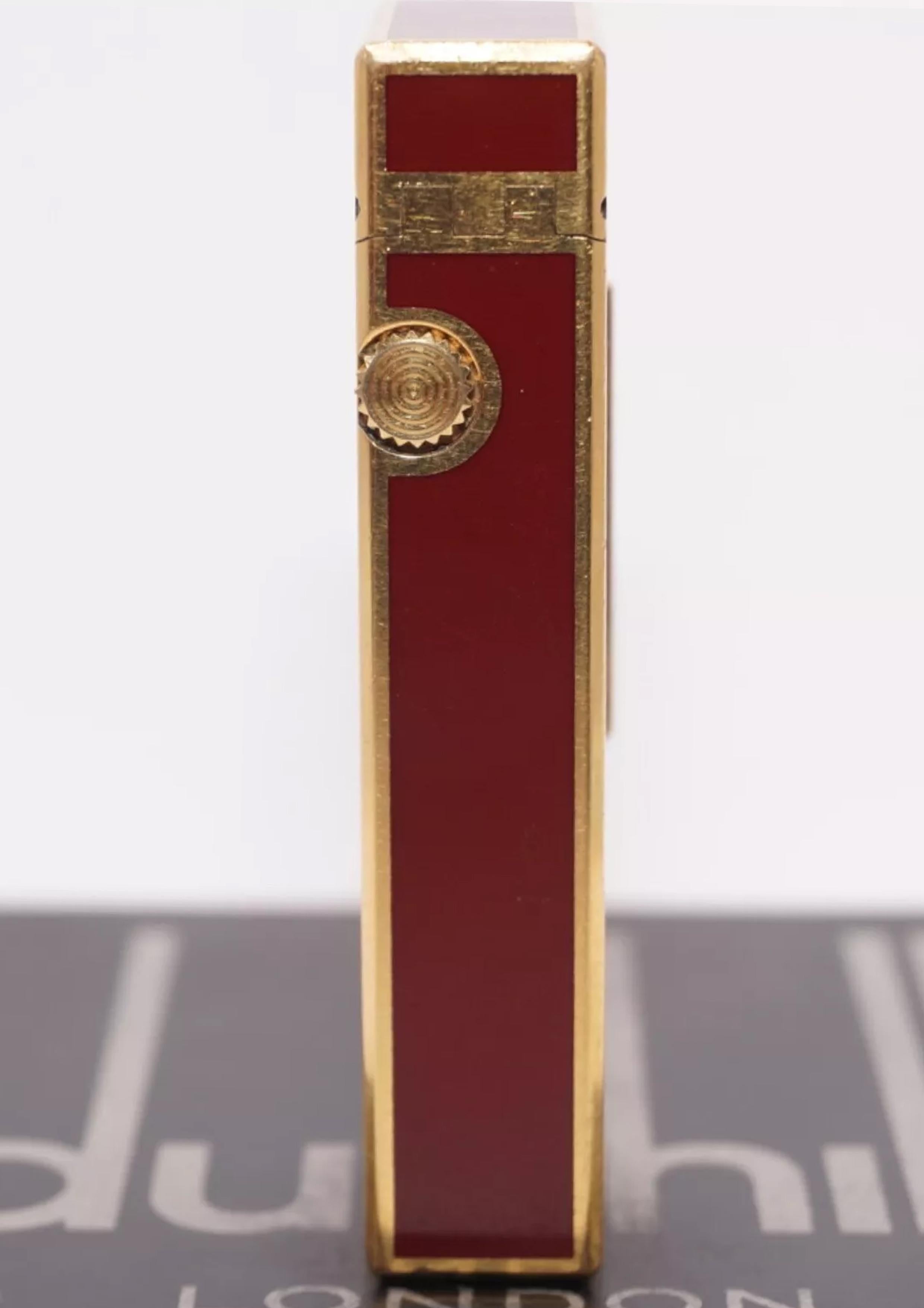 Gold Plate Dunhill Red Lacquered Goldplate Rollagas Classic Cigarette Lighter Swiss Made