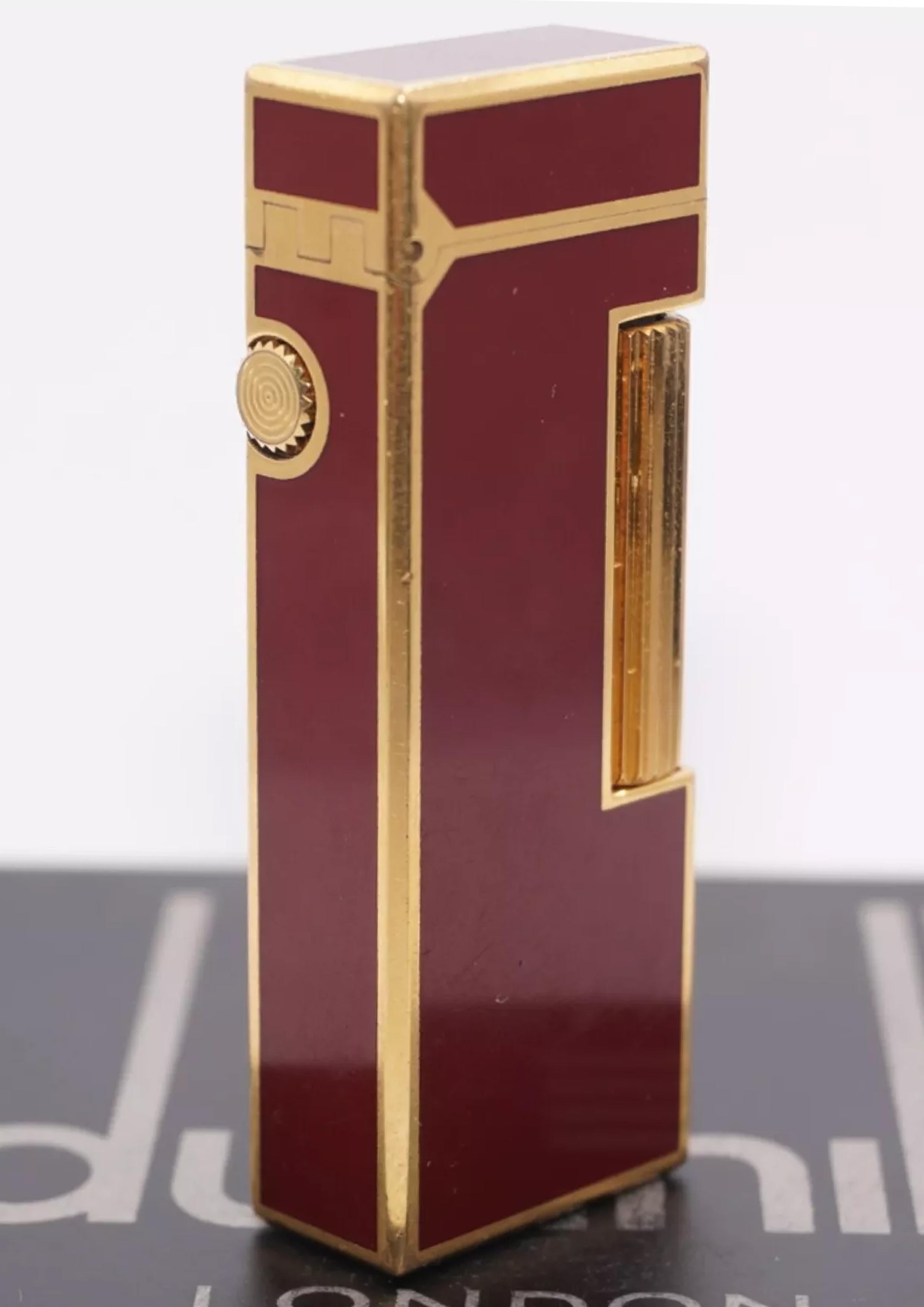 Dunhill Red Lacquered Goldplate Rollagas Classic Cigarette Lighter Swiss Made 1