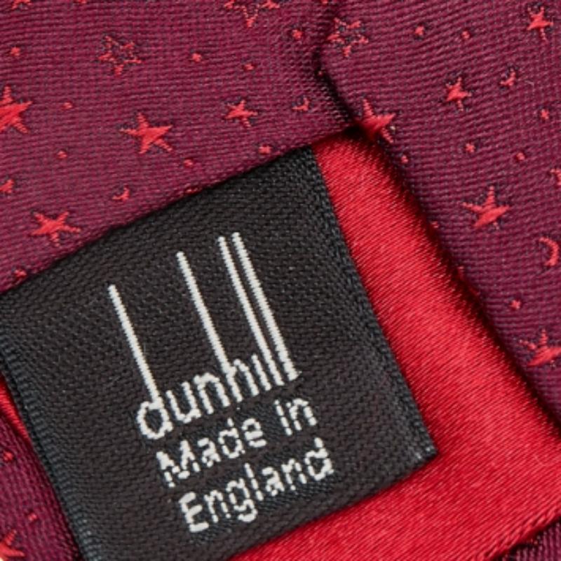 Brown Dunhill Red Star Patterned Silk Jacquard Tie For Sale