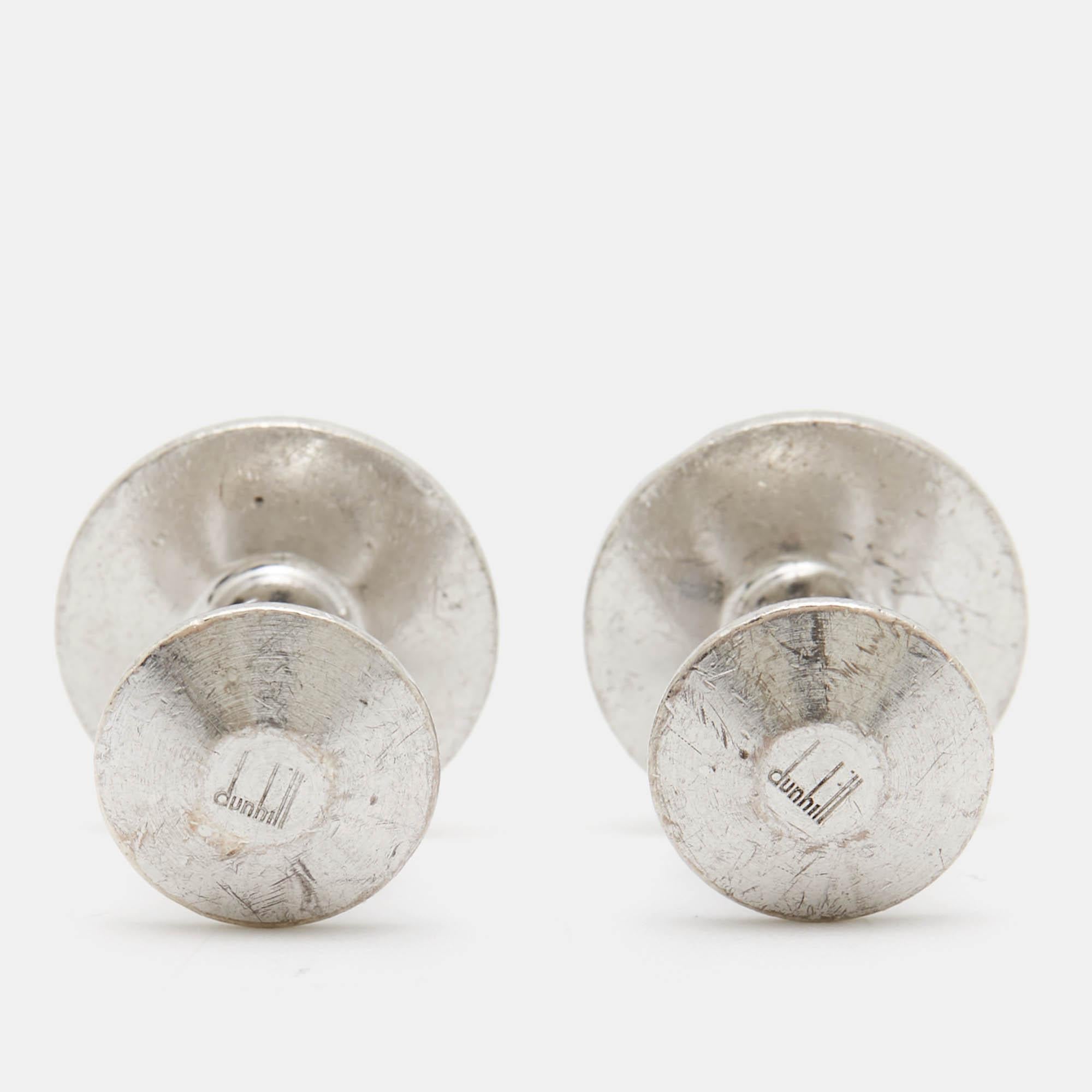 Dunhill Resin Sterling Silver Cufflinks In Fair Condition For Sale In Dubai, Al Qouz 2