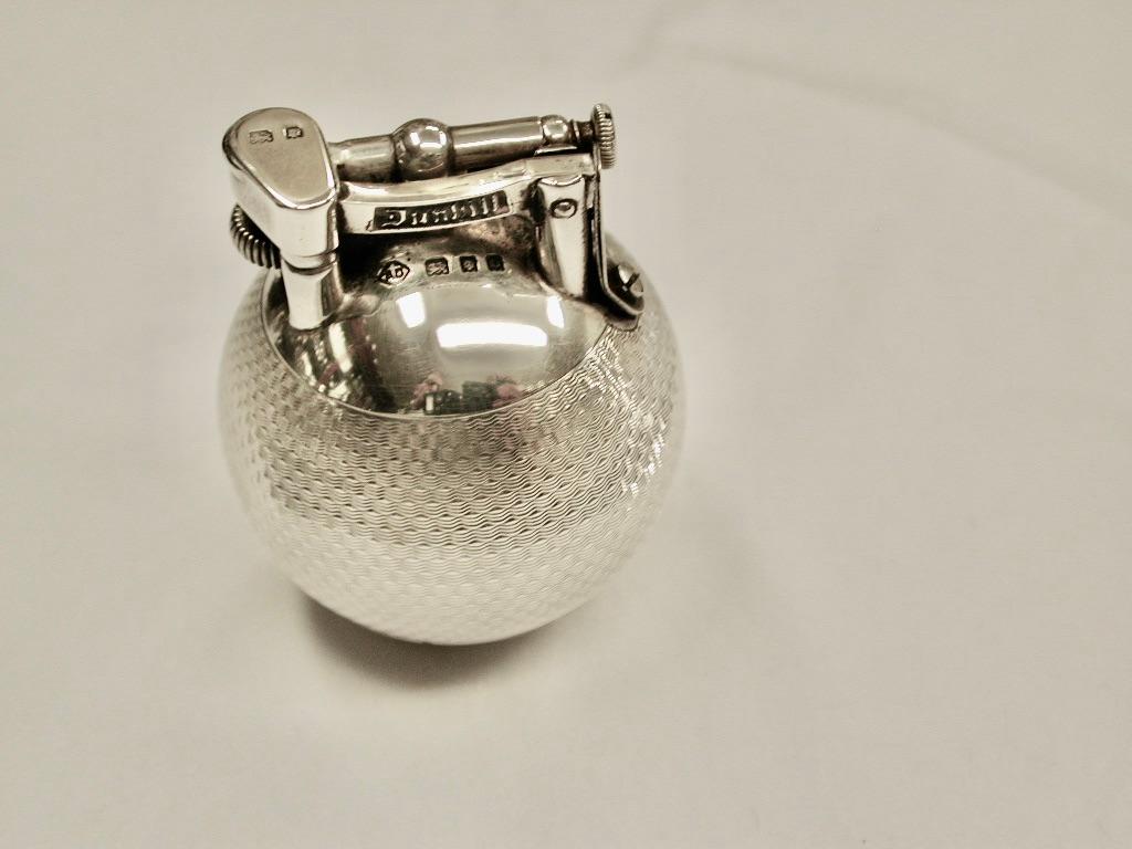 English Dunhill Silver Engine Turned Ball Lighter, Dated 1929, London Assay