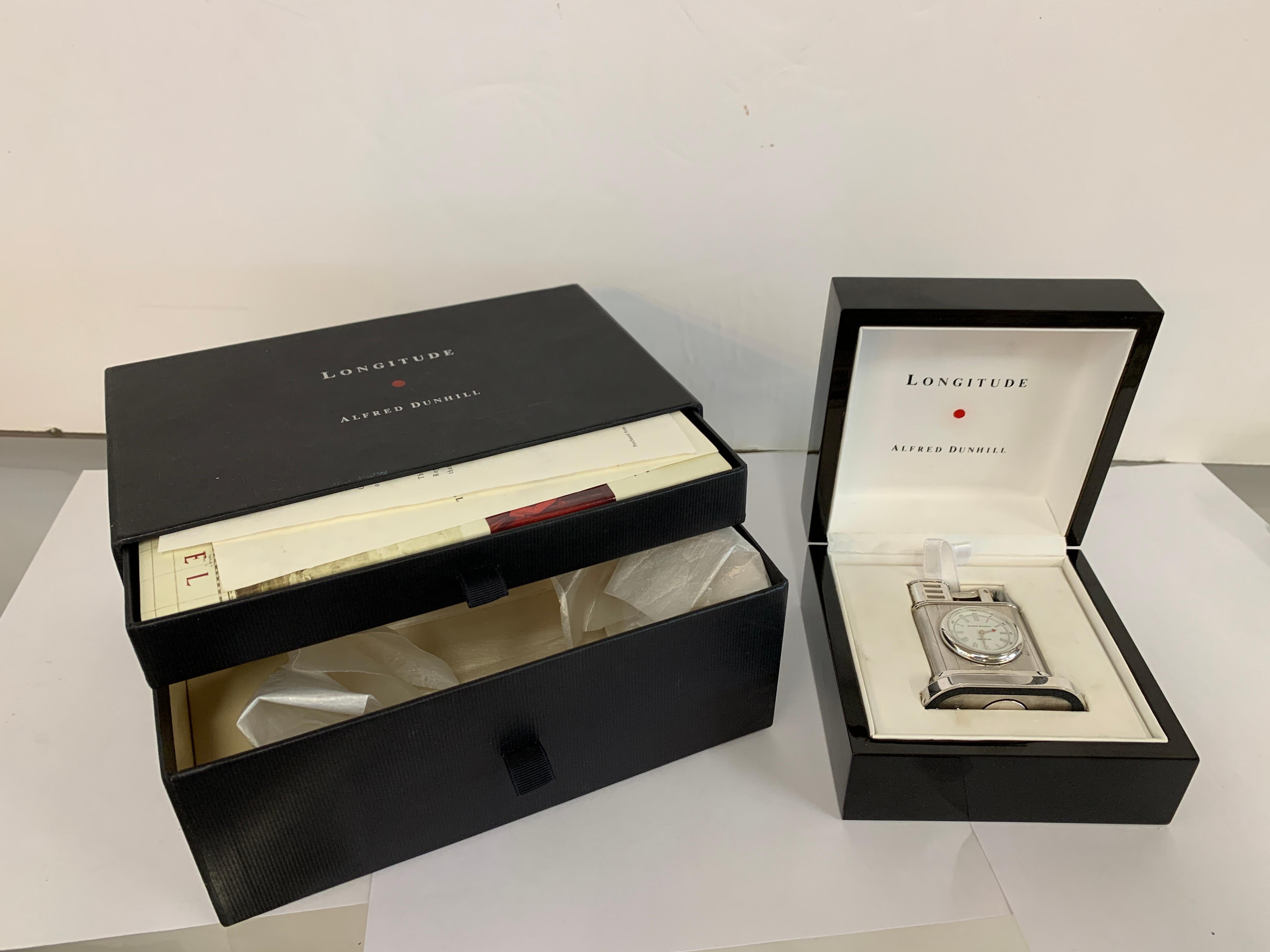 Dunhill Silver Plated Longitude Lighter and Clock In Good Condition In Palm Springs, CA
