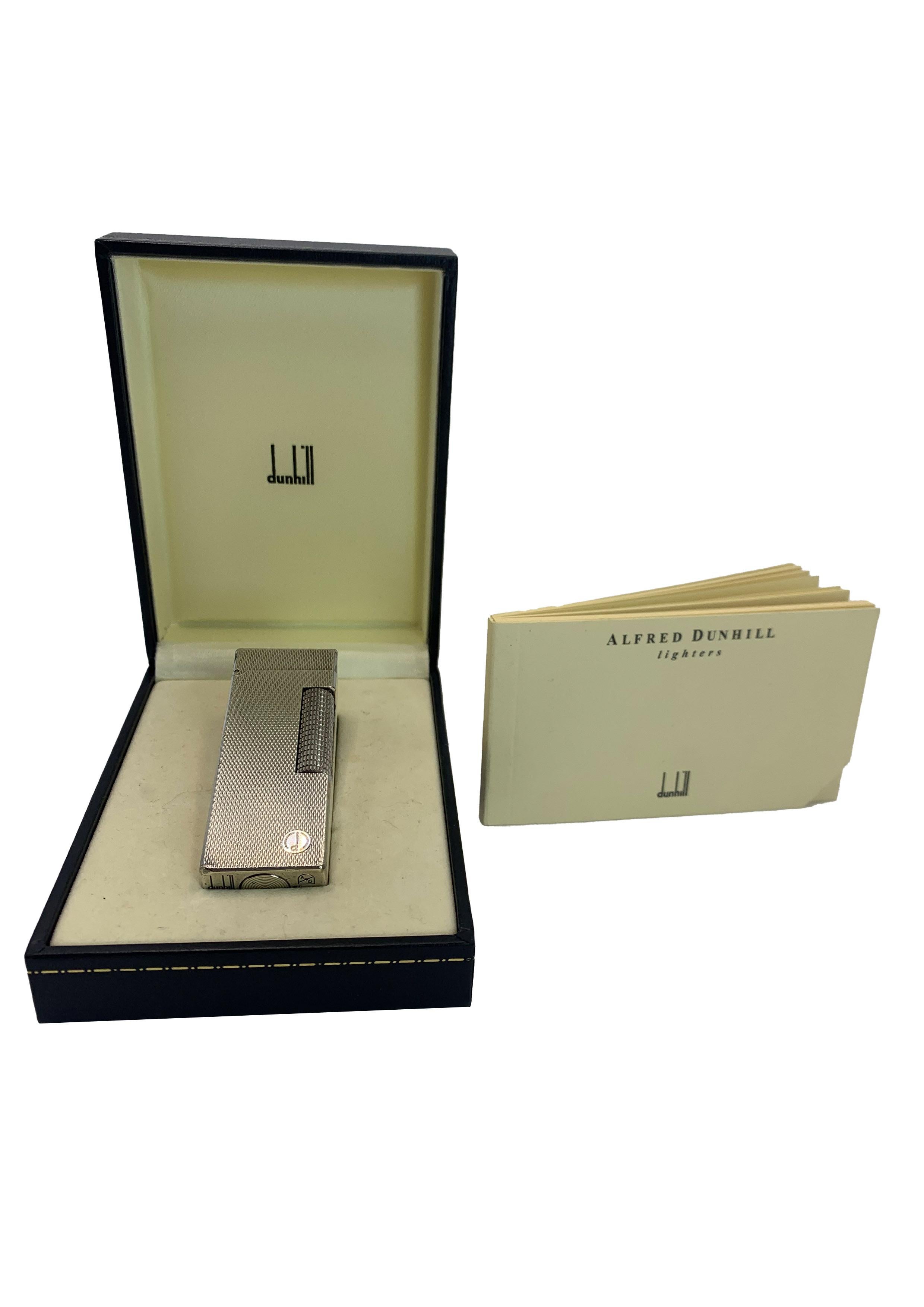 Alfred Dunhill Accendisigari Rollagas placcato argento con custodia in pelle, scatola in vendita 3