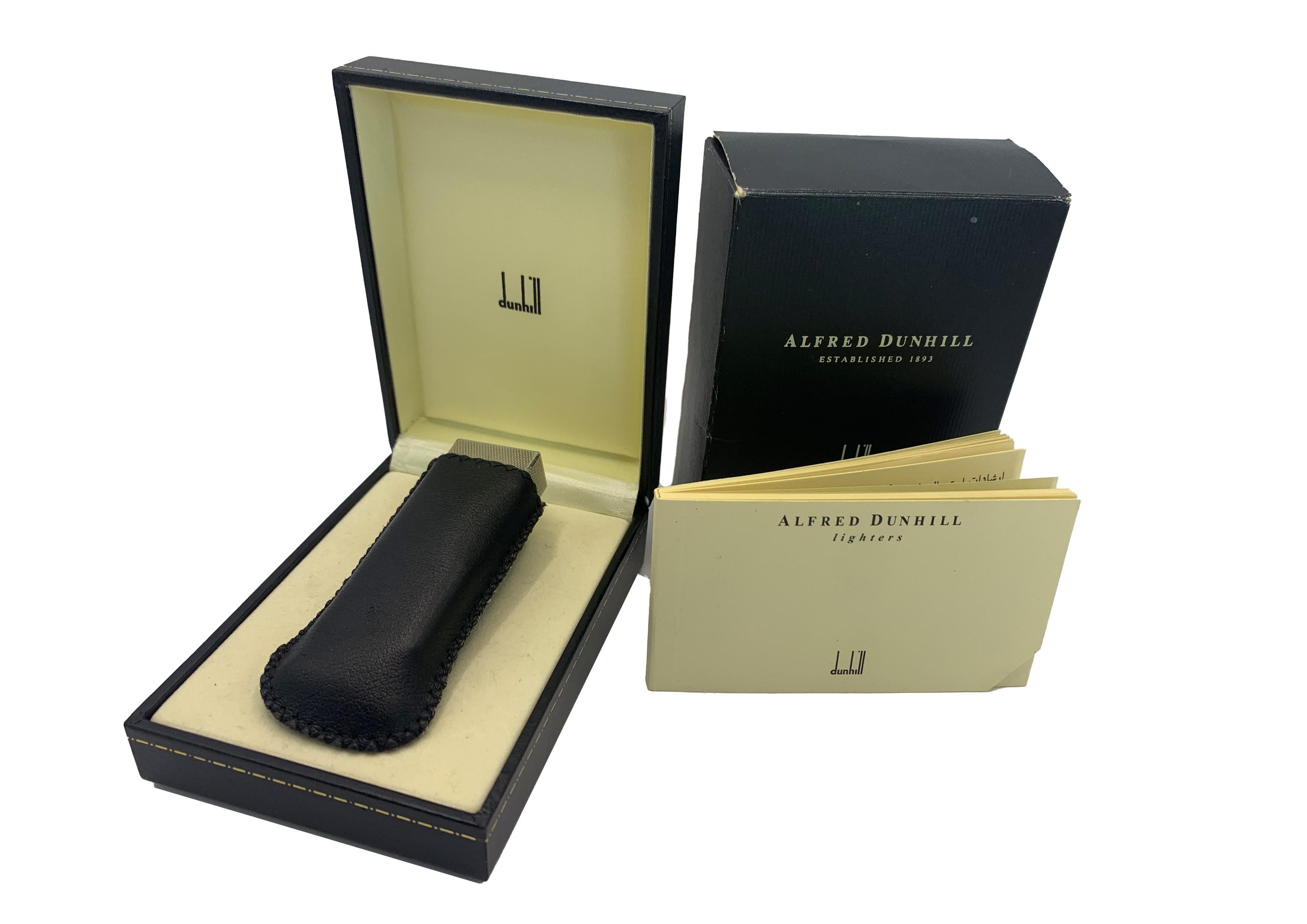 Alfred Dunhill Accendisigari Rollagas placcato argento con custodia in pelle, scatola in vendita 1