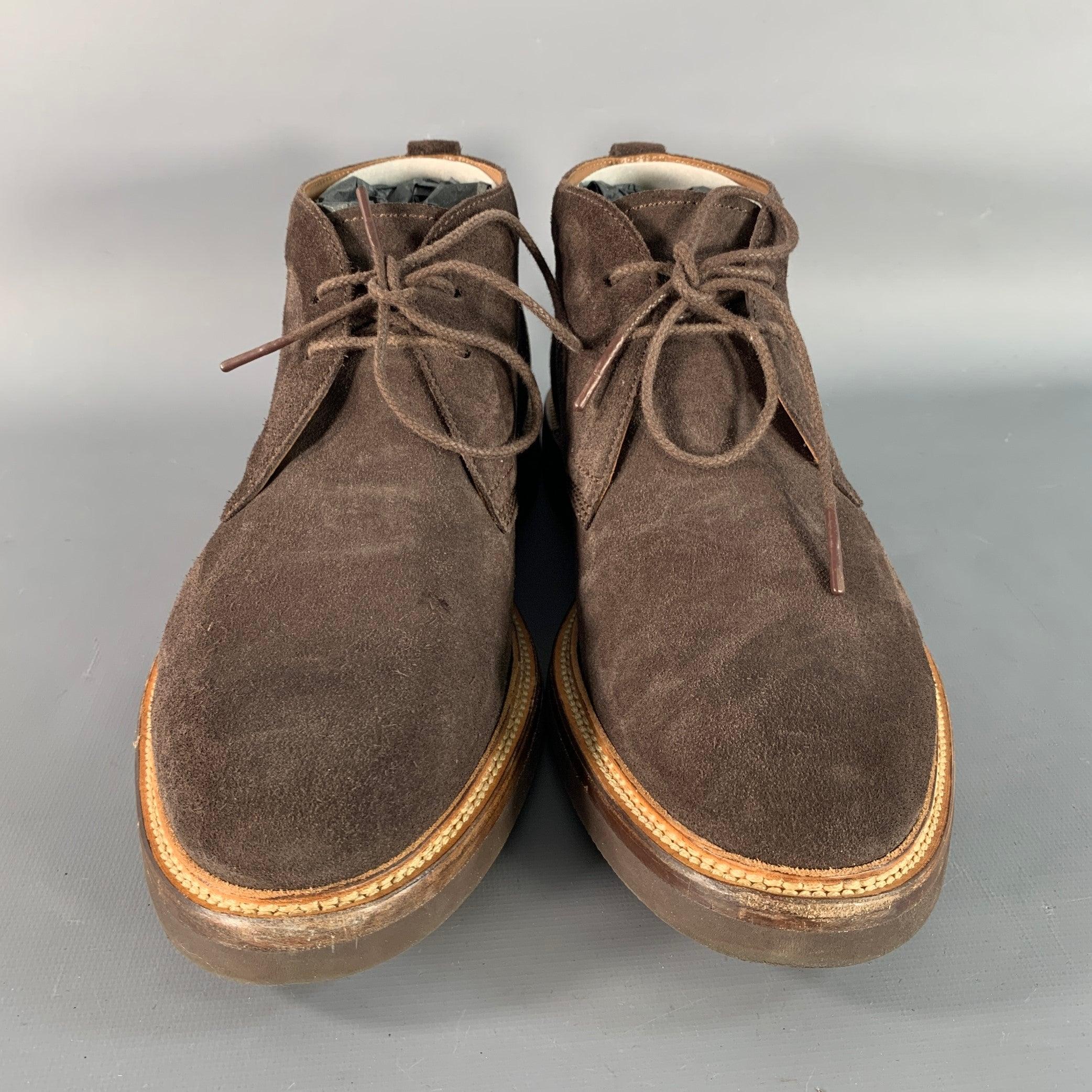 Dunhill Size 11 Brown Suede Ankle Boots Excellent état - En vente à San Francisco, CA