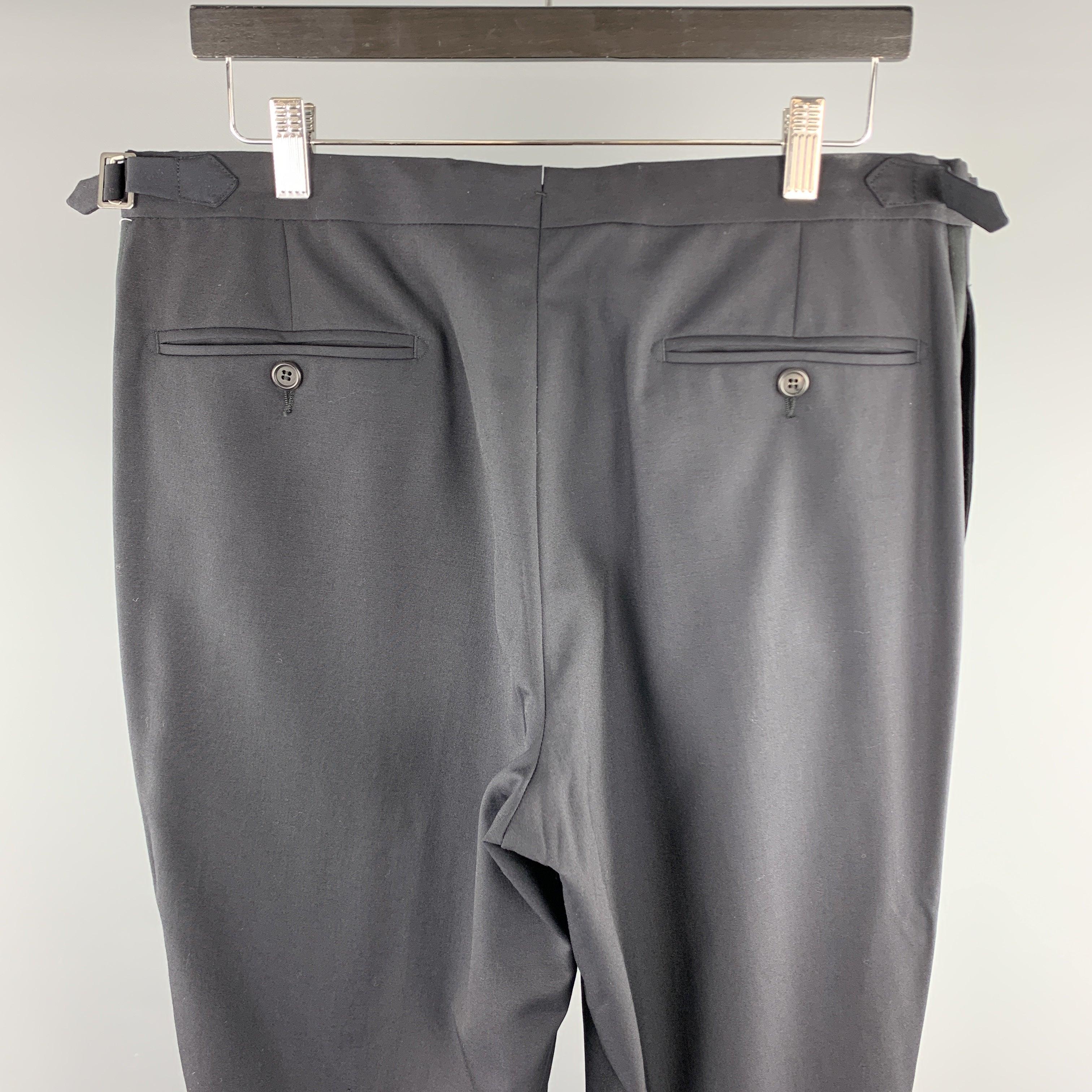 Men's DUNHILL Size 34 Black Solid Wool Tuxedo Dress Pants