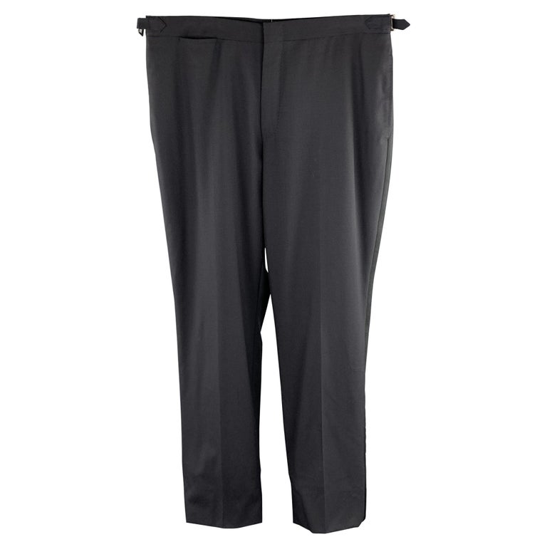 DUNHILL Size 34 Black Solid Wool Tuxedo Dress Pants For Sale at 1stDibs