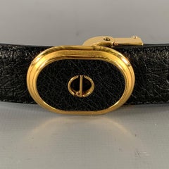 DUNHILL Size 36 Black Gold  Leather Belt