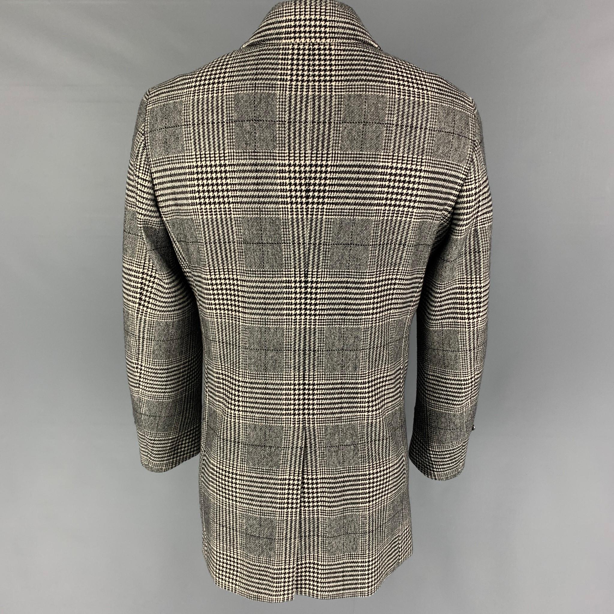 Men's DUNHILL Size 42 Black White Plaid Wool Cashmere Car Coat