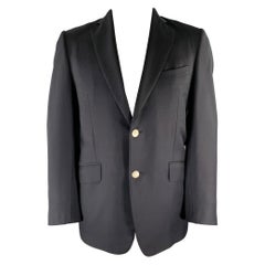DUNHILL Size 42 Long Black Wool Notch Lapel Sport Coat