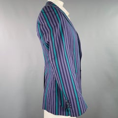 DUNHILL Size 42 Purple Green Stripe Cotton Single Breasted Sport Coat