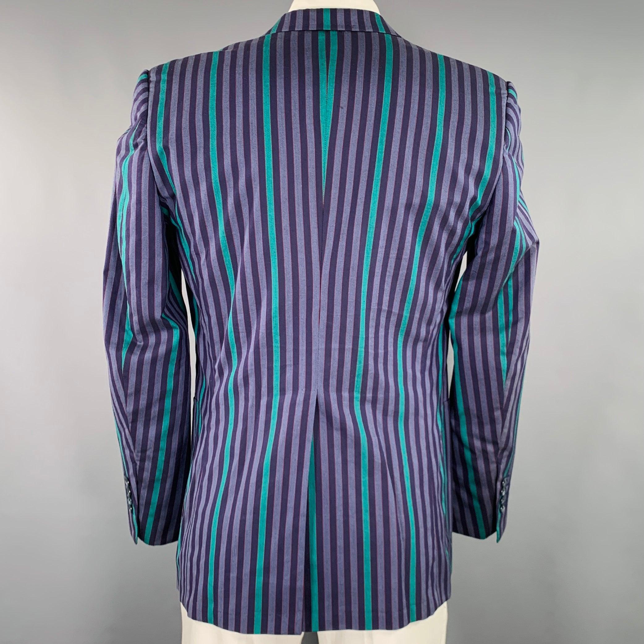 DUNHILL Size 42 Purple Green Stripe Cotton Single Breasted Sport Coat In Excellent Condition In San Francisco, CA