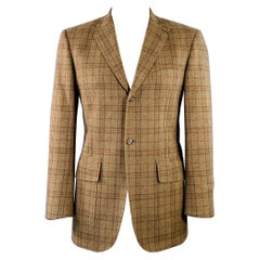 DUNHILL Size 42 Tan Red Plaid Wool Cashmere Notch Lapel Sport Coat