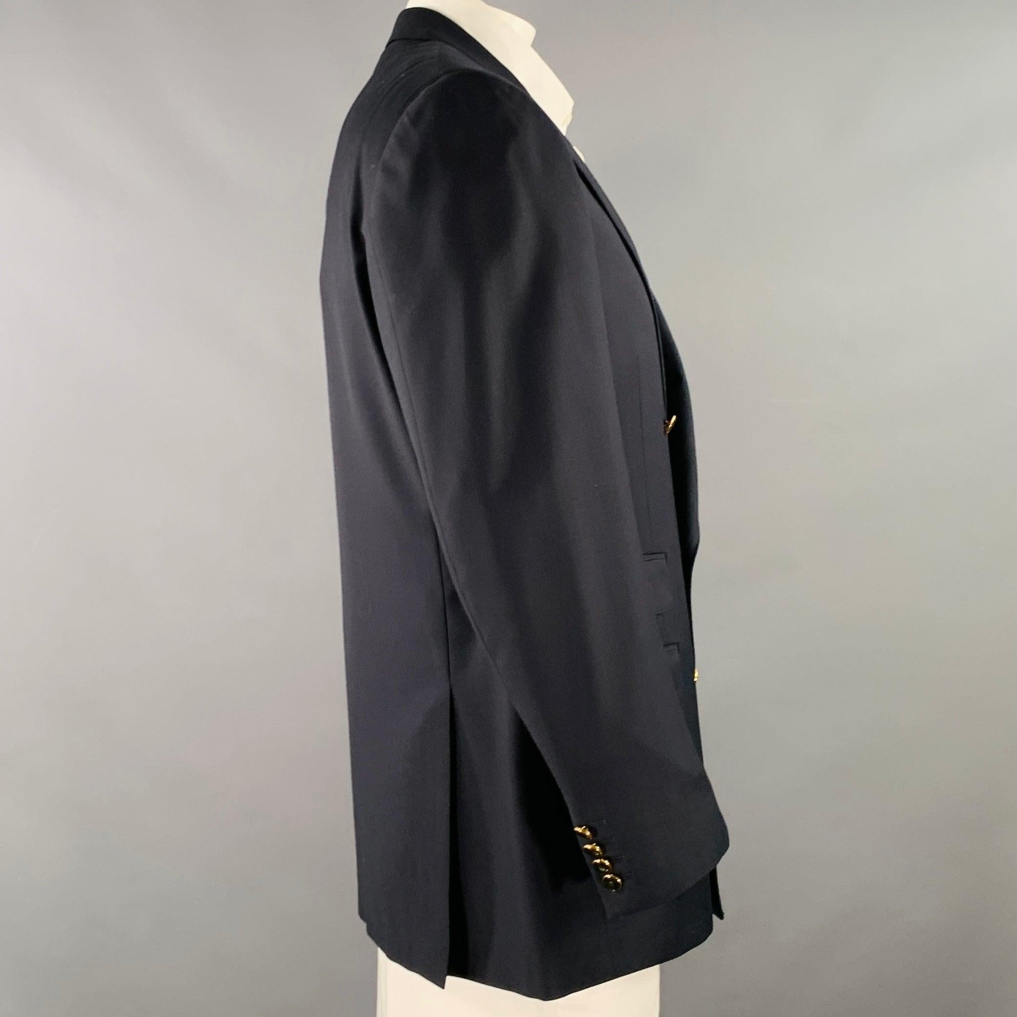 Black DUNHILL Size 44 Regular Navy Gold Wool Double Breasted Sport Coat For Sale