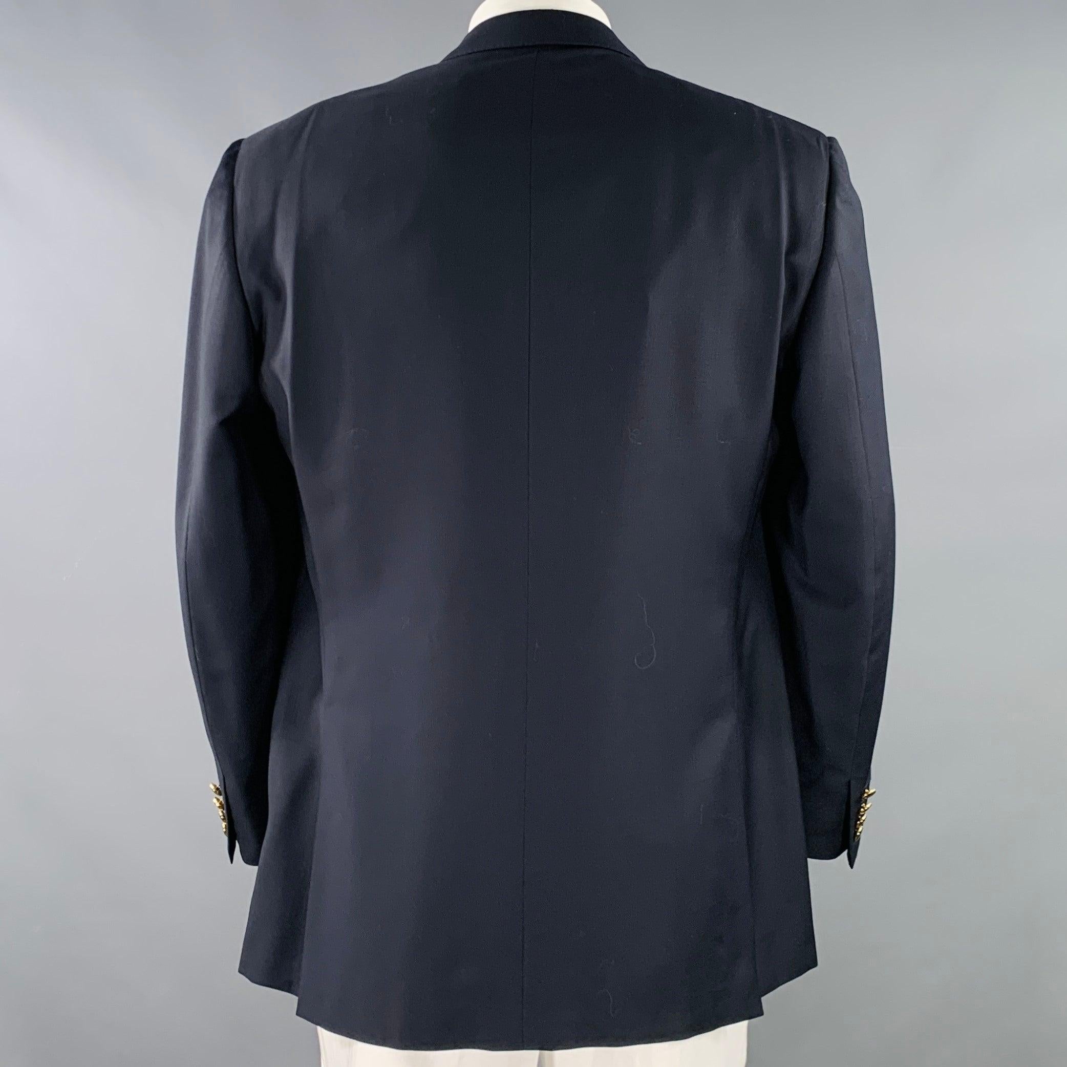 DUNHILL Size 44 Regular Navy Gold Wool Double Breasted Sport Coat In Excellent Condition For Sale In San Francisco, CA