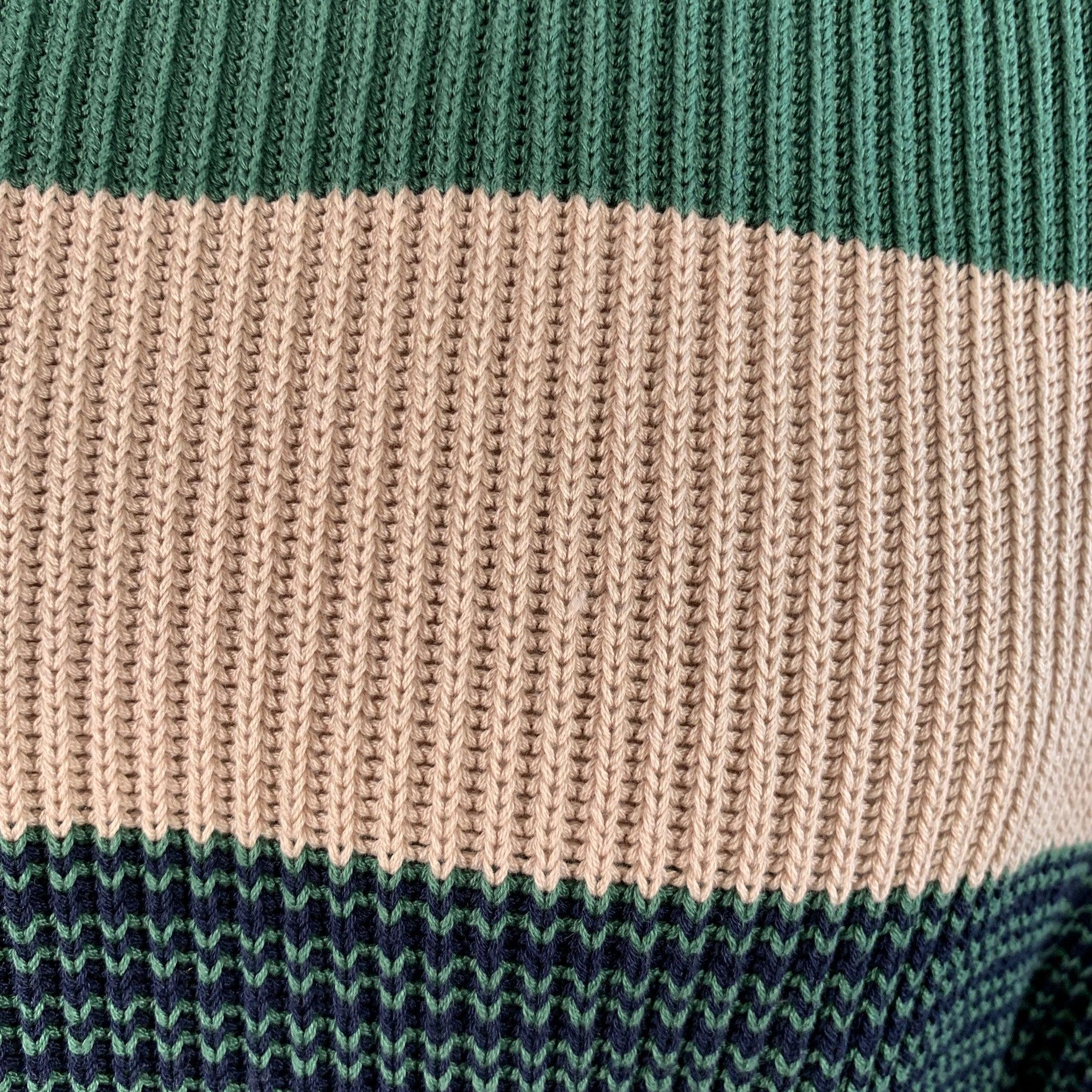 Dunhill Size M Green Beige Stripe Cotton Crew Neck Sweater (Pull à col ras du cou en coton) Pour hommes en vente