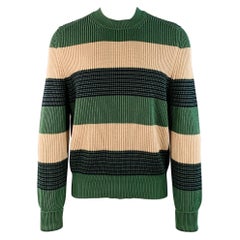 DUNHILL Maglione a girocollo in cotone a righe verde-beige taglia M