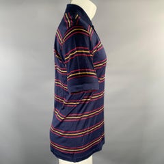 DUNHILL Size M Navy Red Gold Stripe Cotton Polo