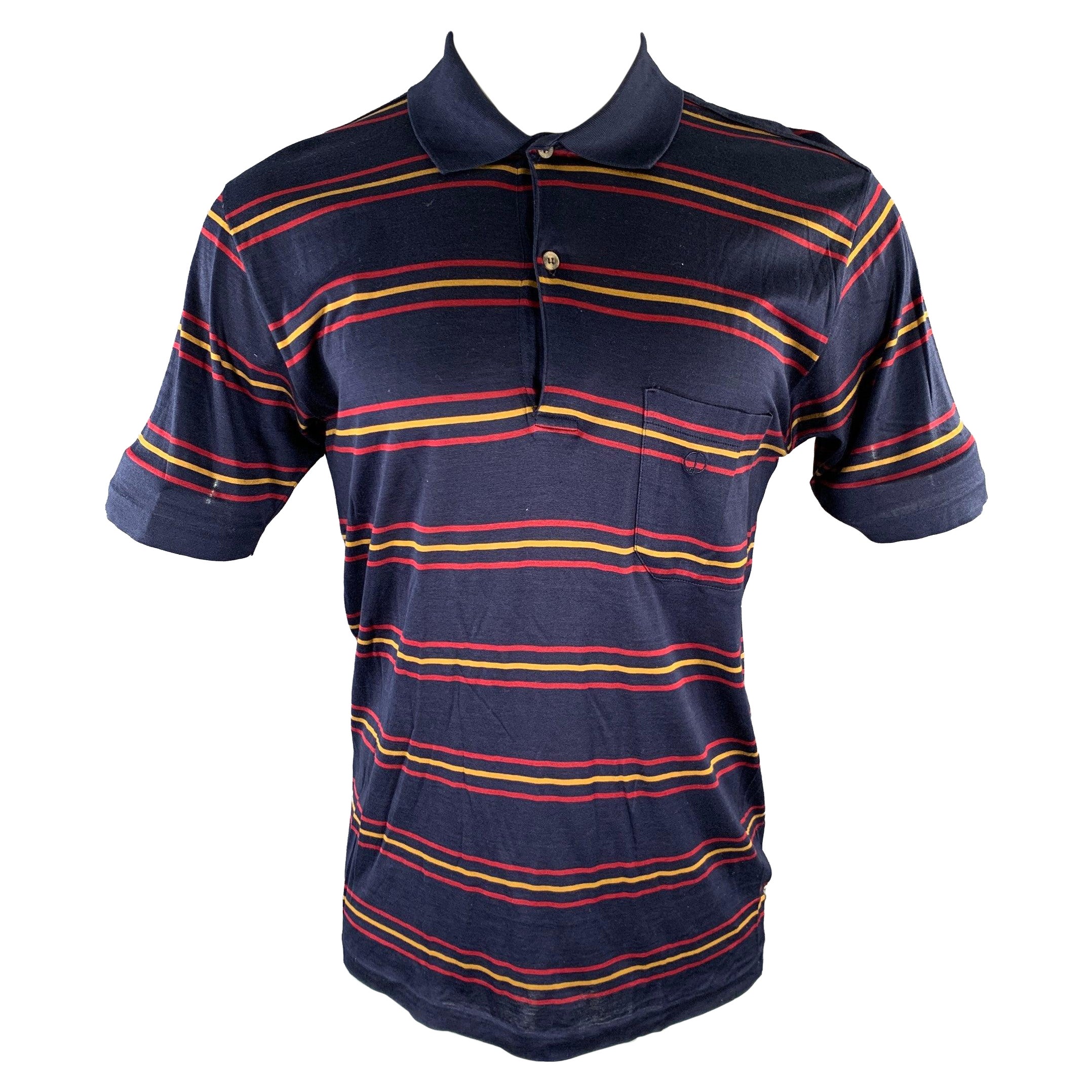 Pre-owned Dunhill Size M Navy Red Gold Stripe Cotton Polo