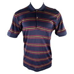 DUNHILL Size M Navy Red Gold Stripe Cotton Polo