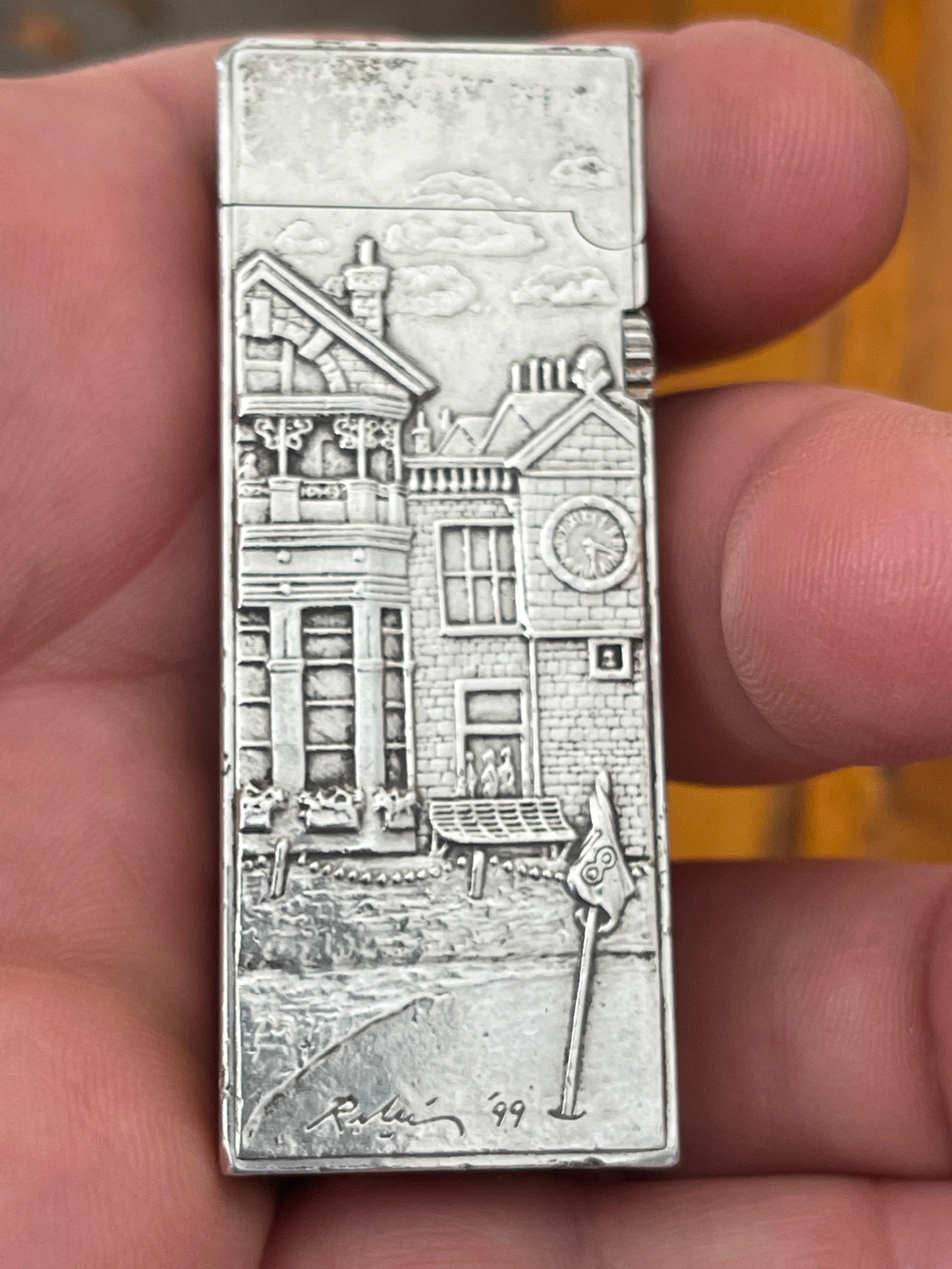 Art Deco Dunhill St. Andrews Limited Edition Harold Riley Silver Lighter