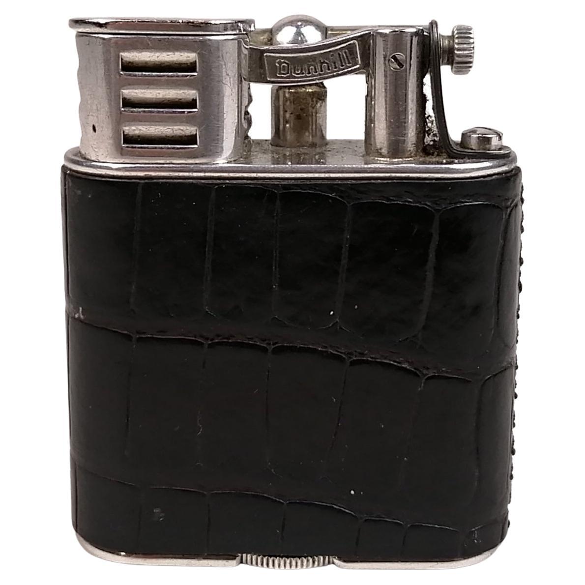 Dunhill Steel and Black Crocodile Leather Unique Sports Lighter For Sale