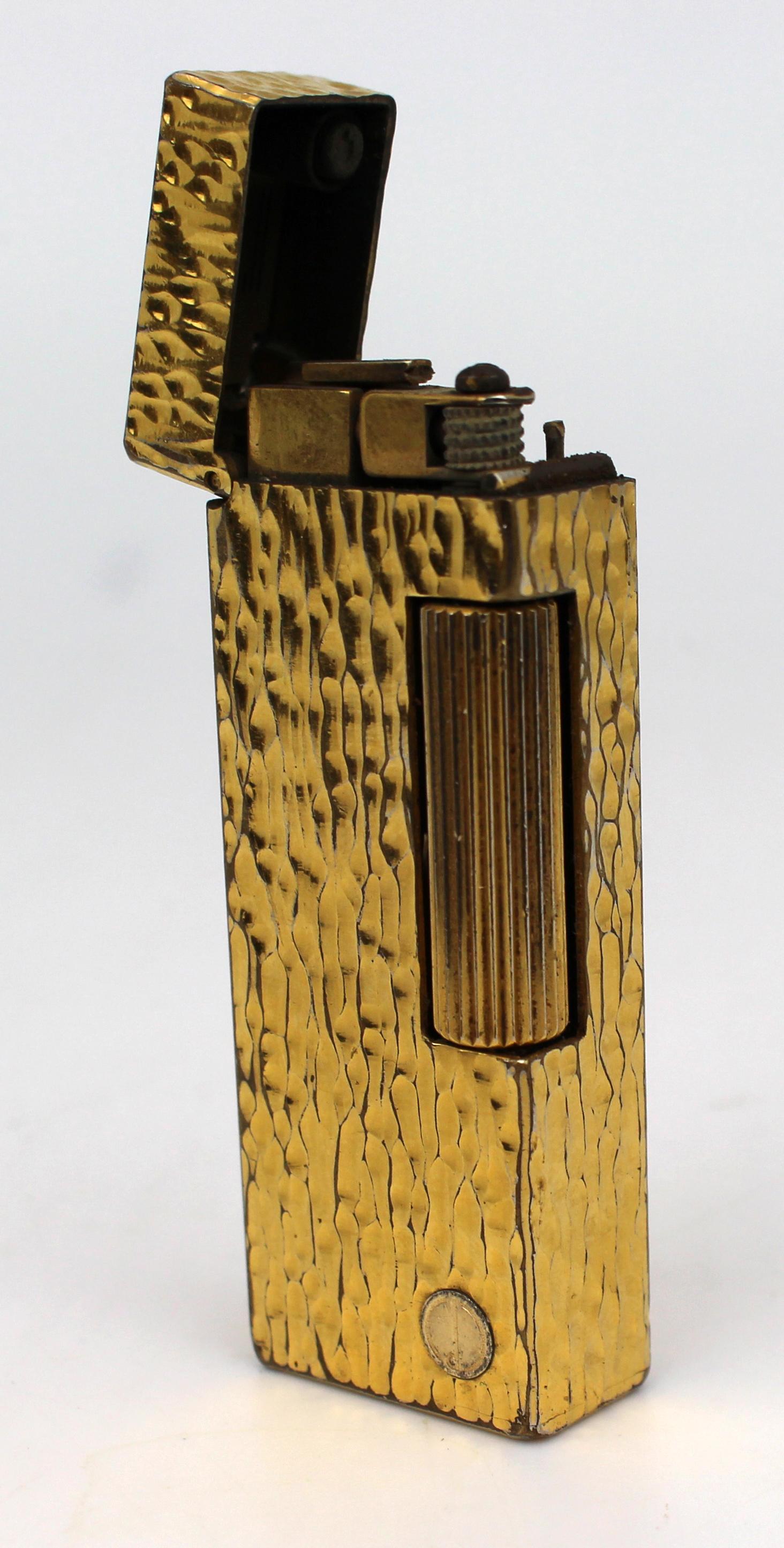 Gold Plate Dunhill Swiss-Made Gold-Plated “Bark” Finish Lighter, c.1965 For Sale