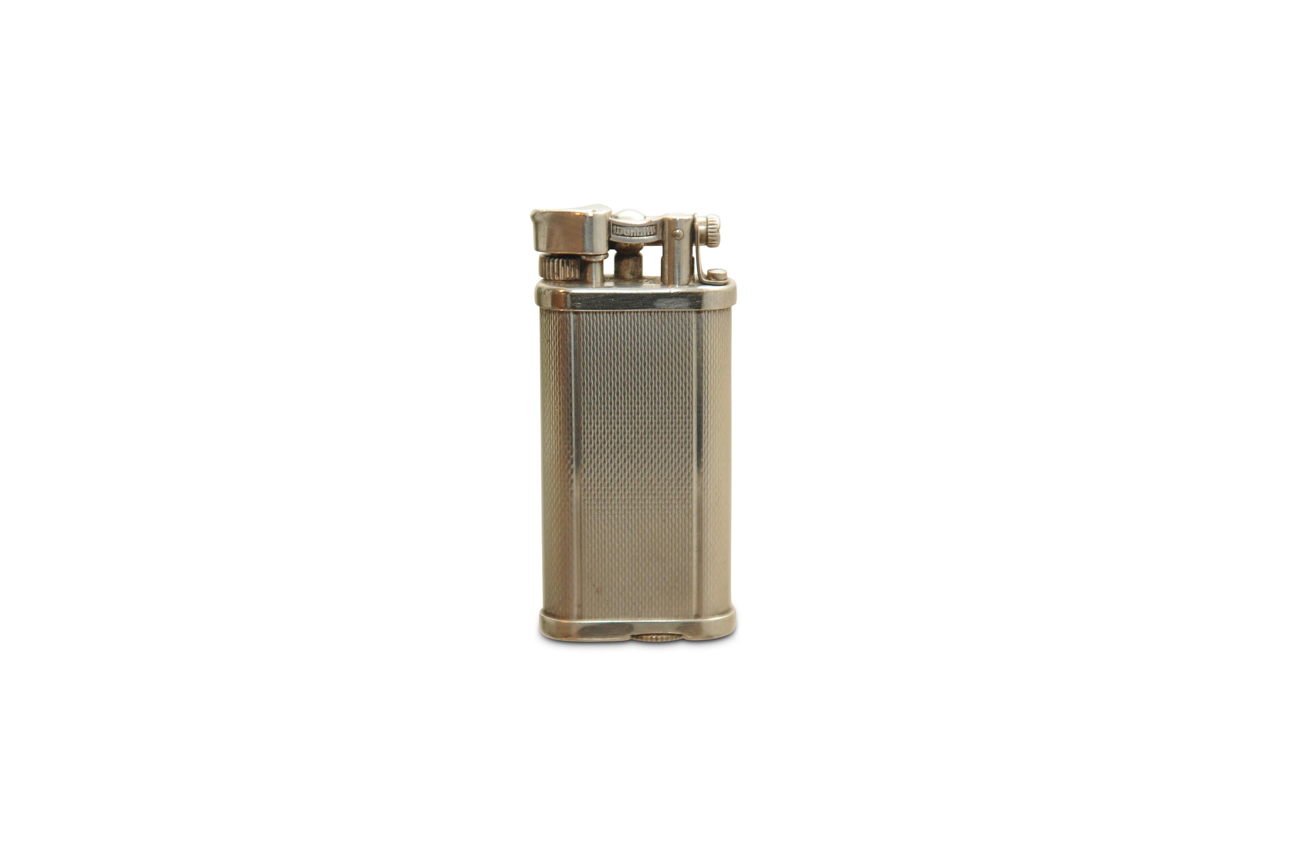 Art Deco Dunhill Unique Silver Plated Gas Lighter with Original Gift Box, Papers & Flints For Sale
