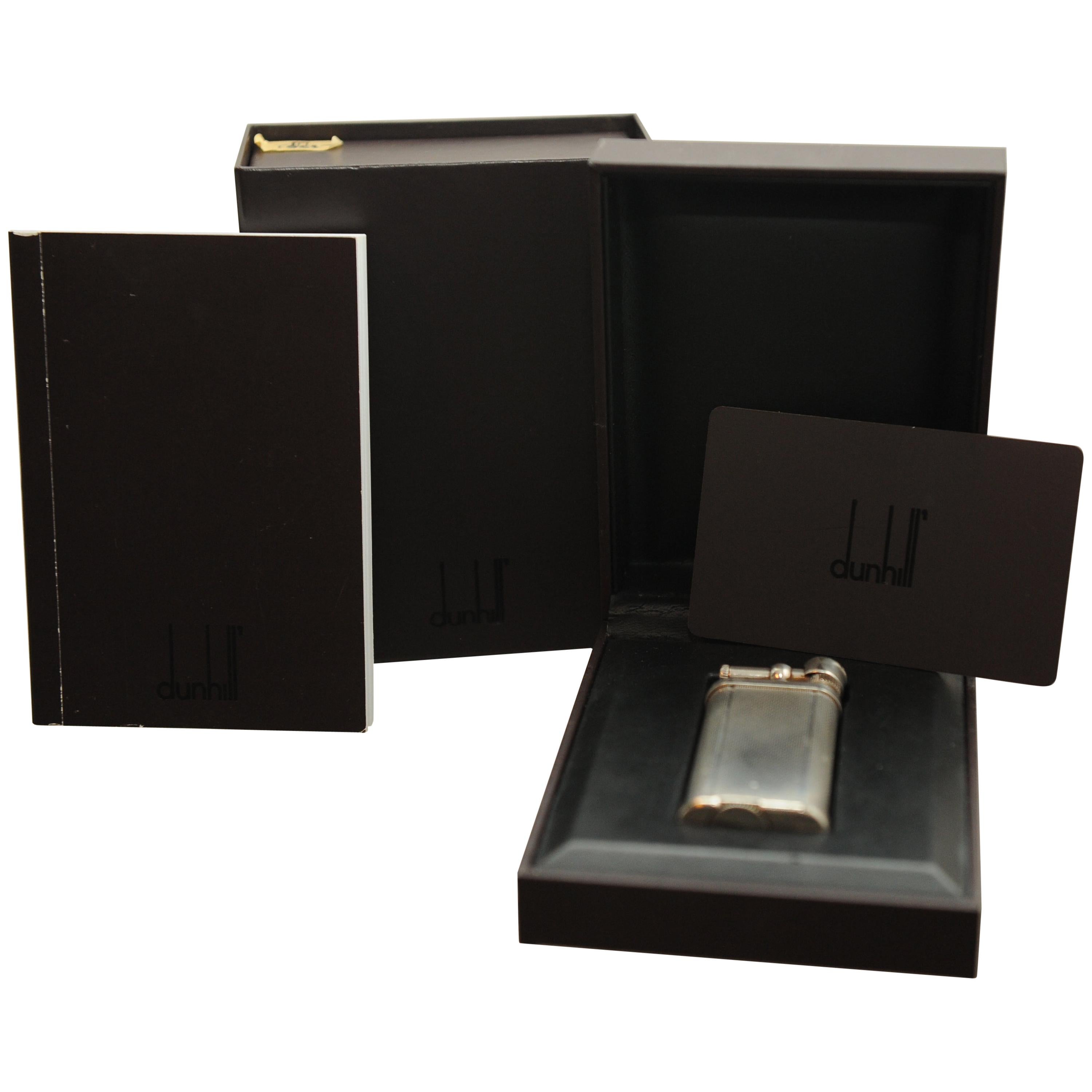 Dunhill Unique Silver Plated Gas Lighter with Original Gift Box, Papers & Flints For Sale
