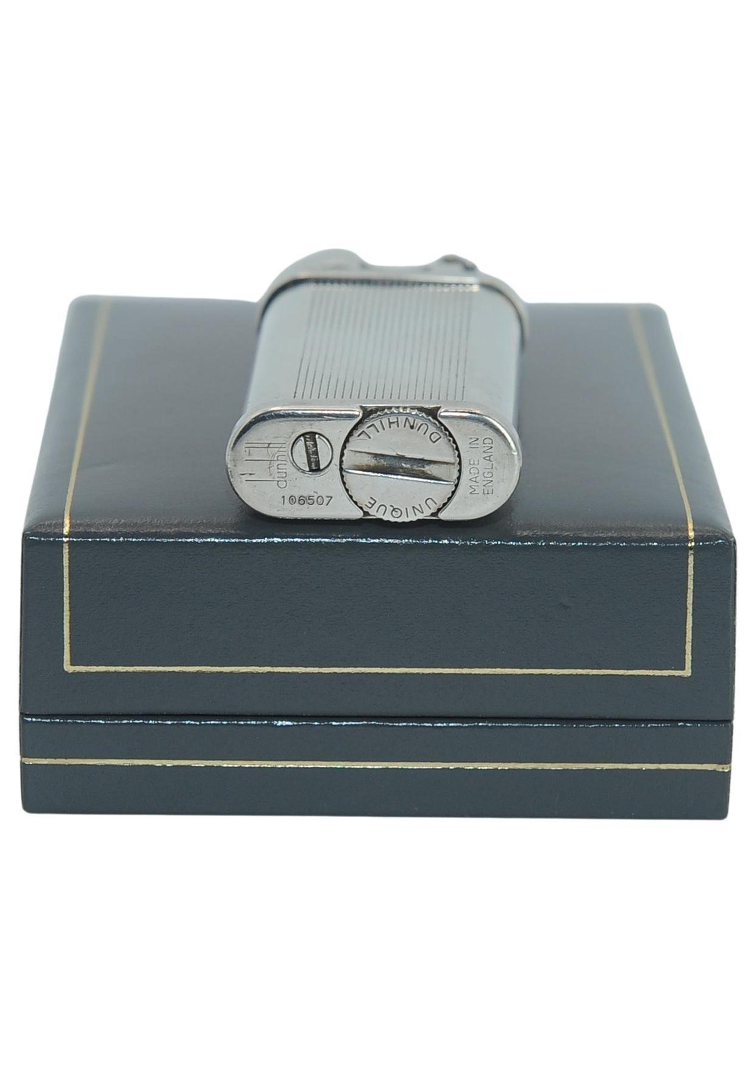 Dunhill Unique Silver Plated Lift Arm Cigarette Lighter With Dunhill Box (Accendisigari a braccio sollevabile placcato in argento con scatola Dunhill) In condizioni buone in vendita a Reading, Berkshire