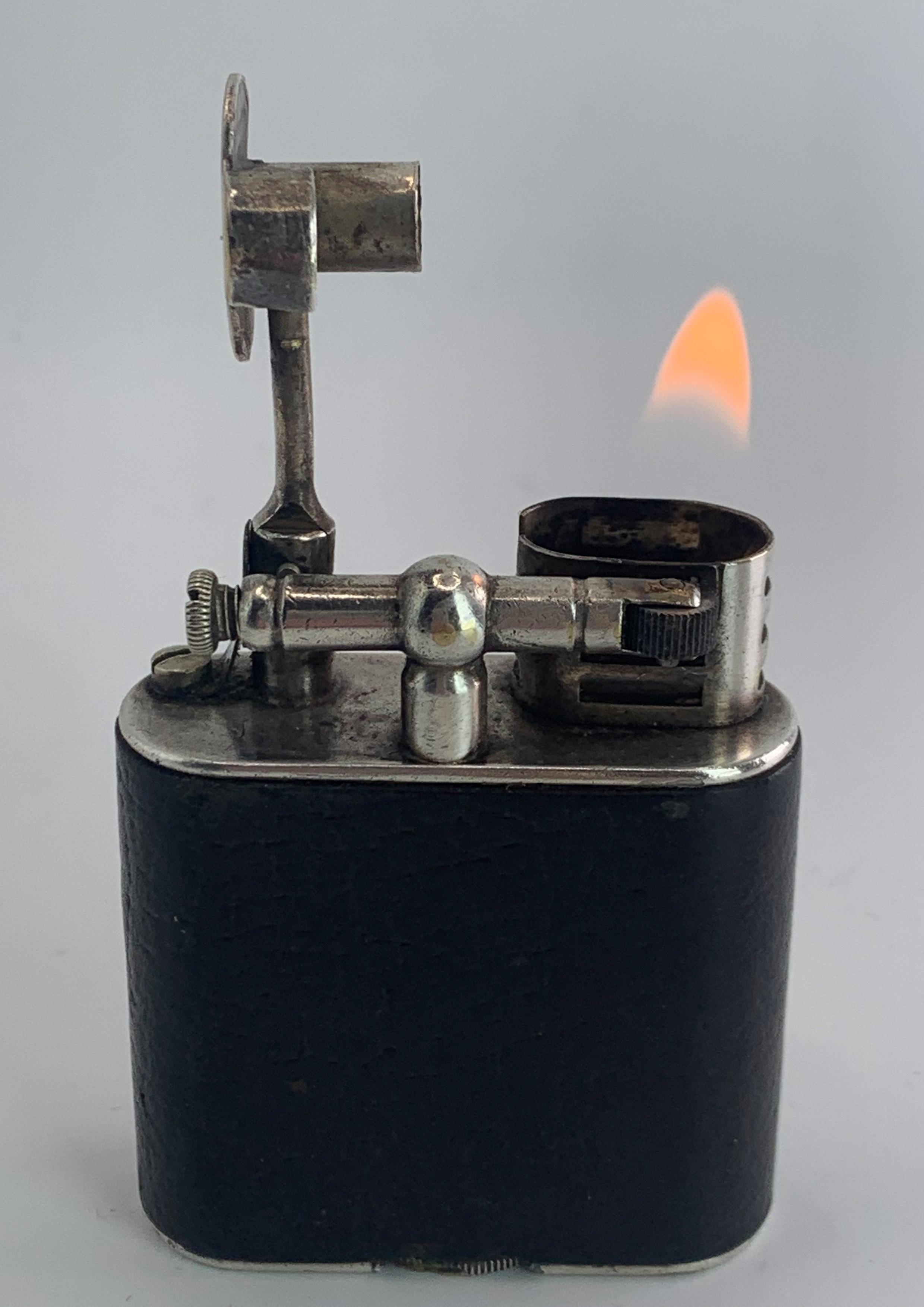 Dunhill Unique Sports Lighter, Black Leather, Art Deco, Swiss Made