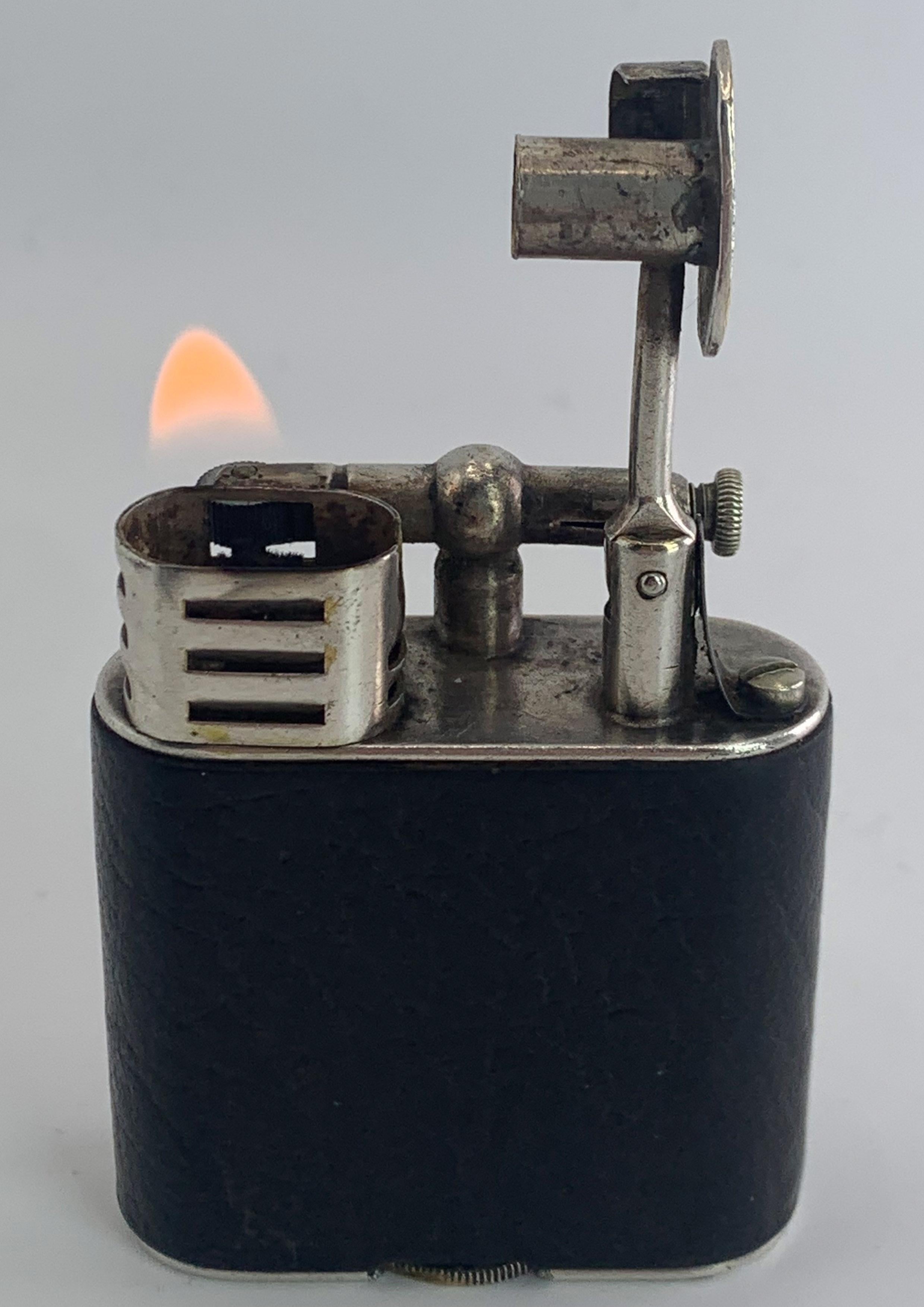 Dunhill Unique Sports Lighter, Black Leather, Art Deco, Swiss Made