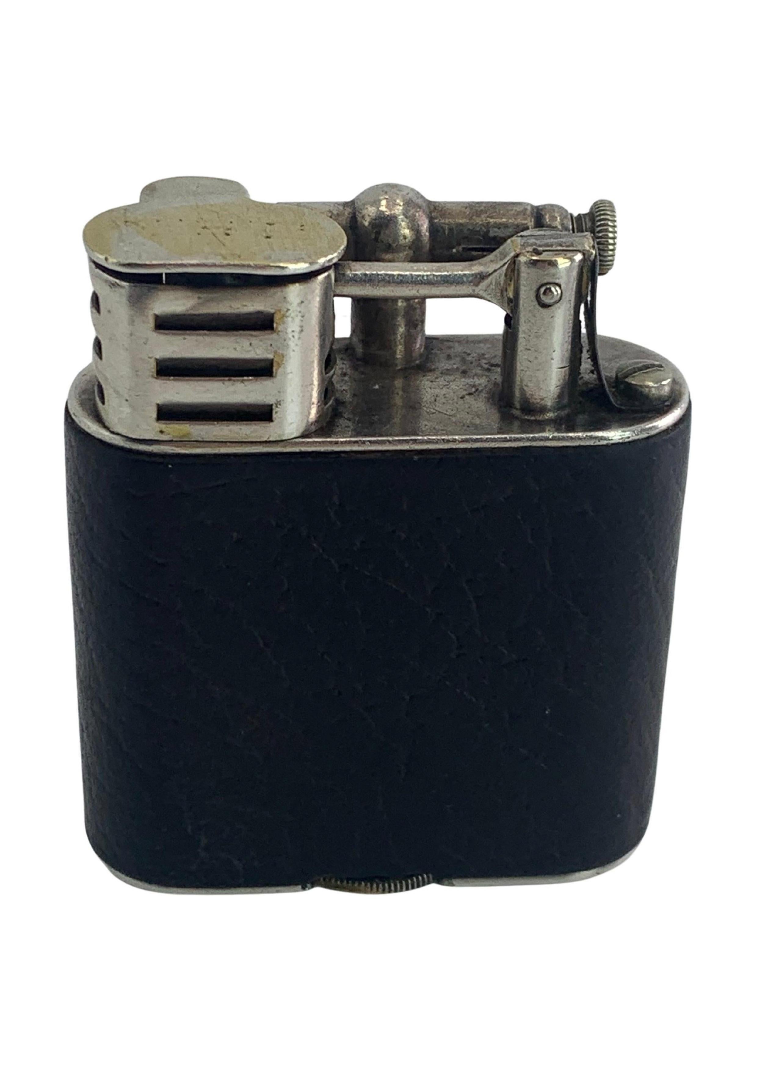 Dunhill Unique Sports Lighter, Black Leather, Art Deco, Swiss Made