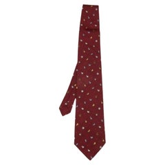 Dunhill Vintage Burgundy Zodiac Print Silk Tie (cravate en soie imprimée)