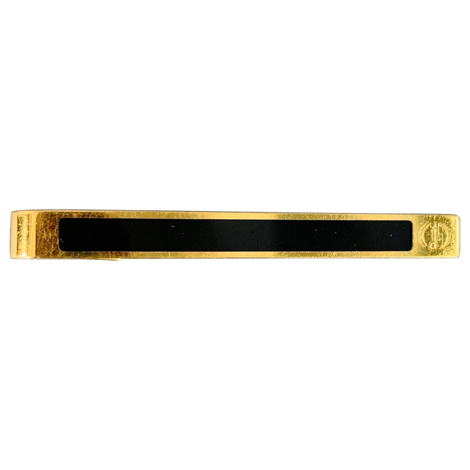 Clip de cravate vintage taille unique à rayures noires et dorées en métal Dunhill