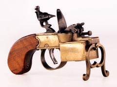 Dunhil's 'Tinder Pistol': 20th C. English Oak Wood/Bronzed Brass Table Lighter