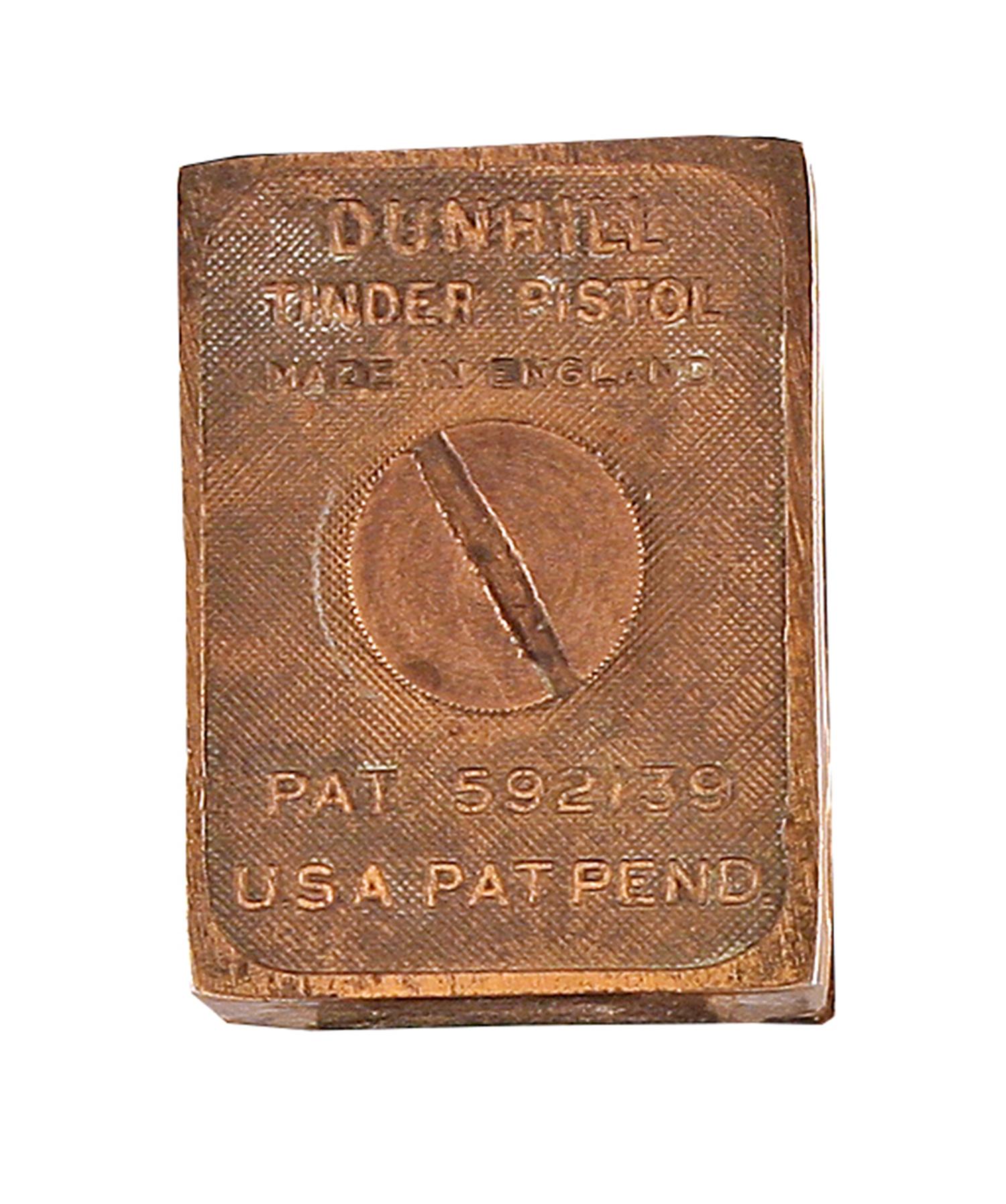 Metal Dunhil's 'Tinder Pistol': 20th C. English Oak Wood/Bronzed Brass Table Lighter For Sale