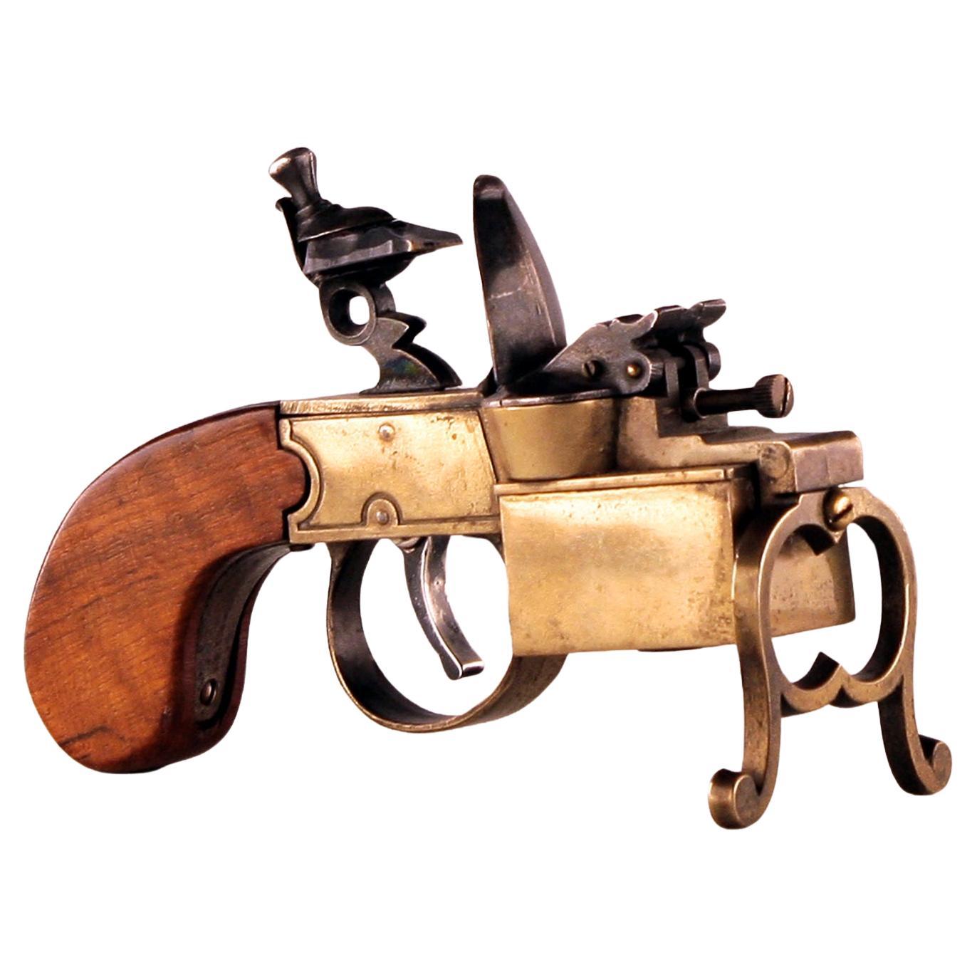 Dunhil's 'Tinder Pistol': 20th C. English Oak Wood/Bronzed Brass Table Lighter