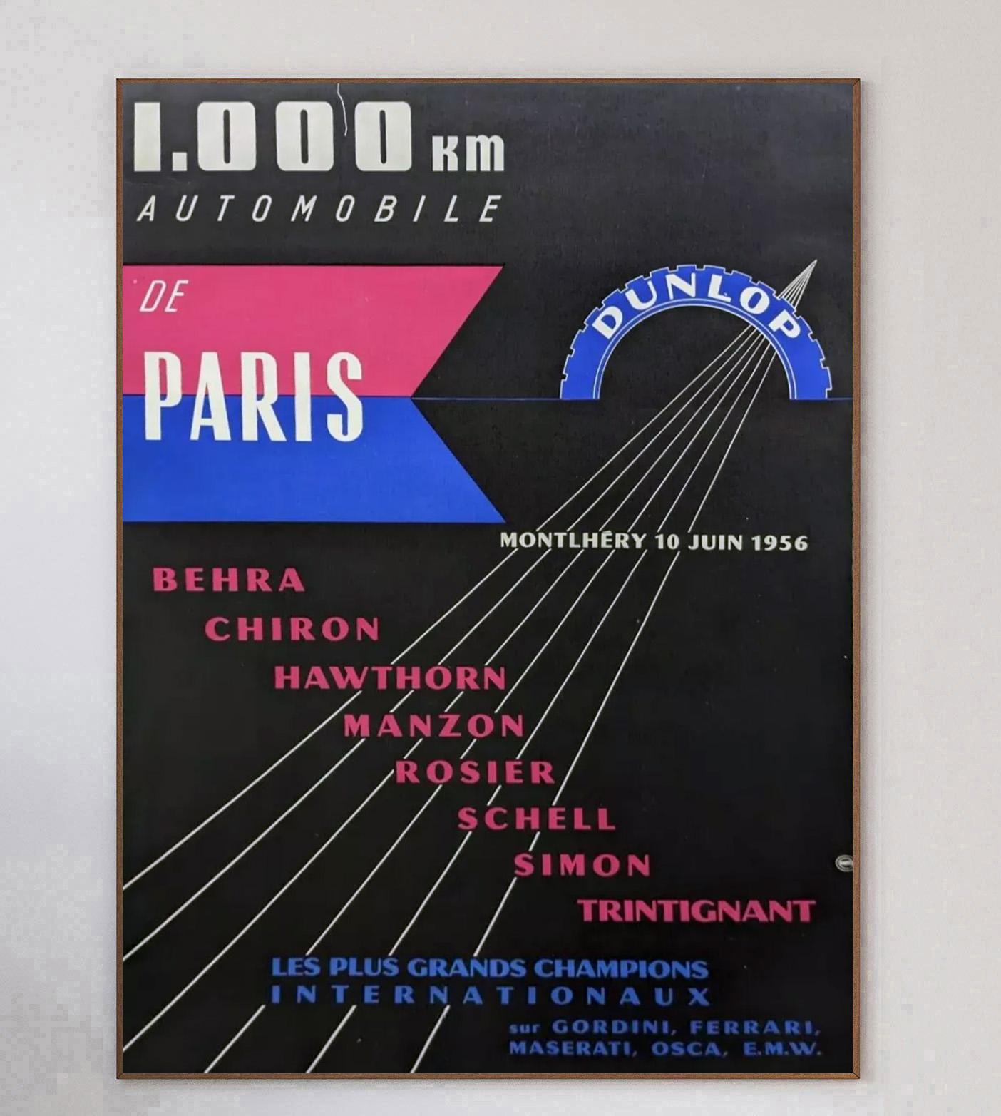 Preciosa maravilla de mediados de siglo para la carrera Dunlop 10000km Automobile de Paris. La carrera, que comenzó en Montlhery, se celebró el 10 de junio de 1956, y en ella participaron muchos de los anunciados pilotos famosos de Fórmula 1, como