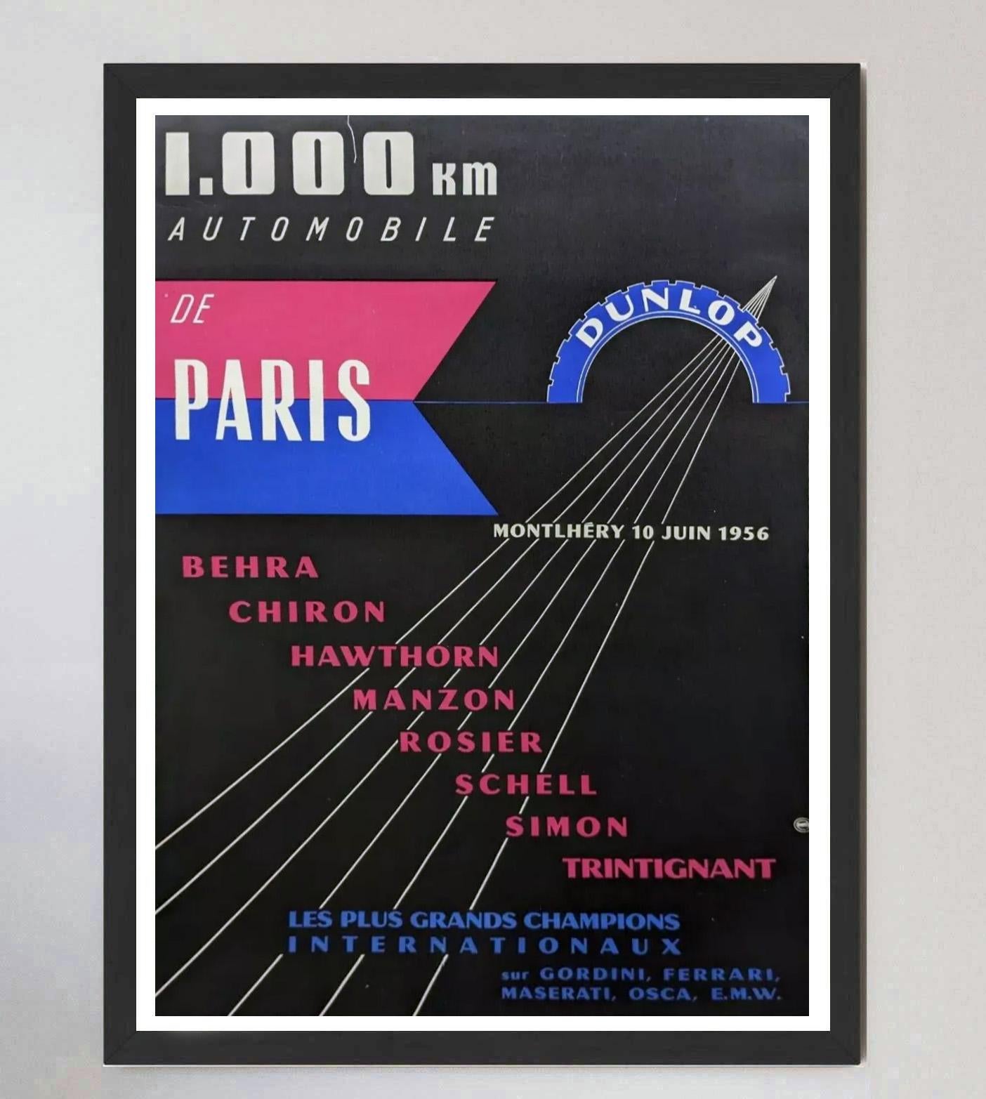 Dunlop 1000km Automobile de Paris 1956 Cartel Vintage Original Francés en venta