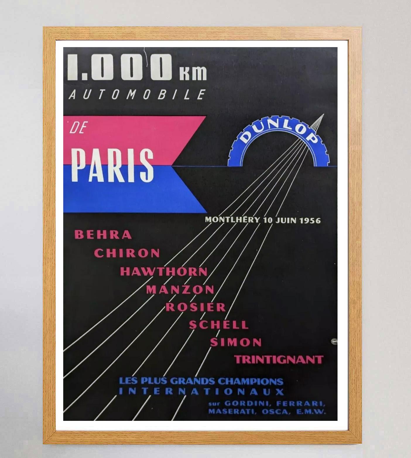 Dunlop 1000km Automobile de Paris 1956 Cartel Vintage Original en Bueno estado para la venta en Winchester, GB