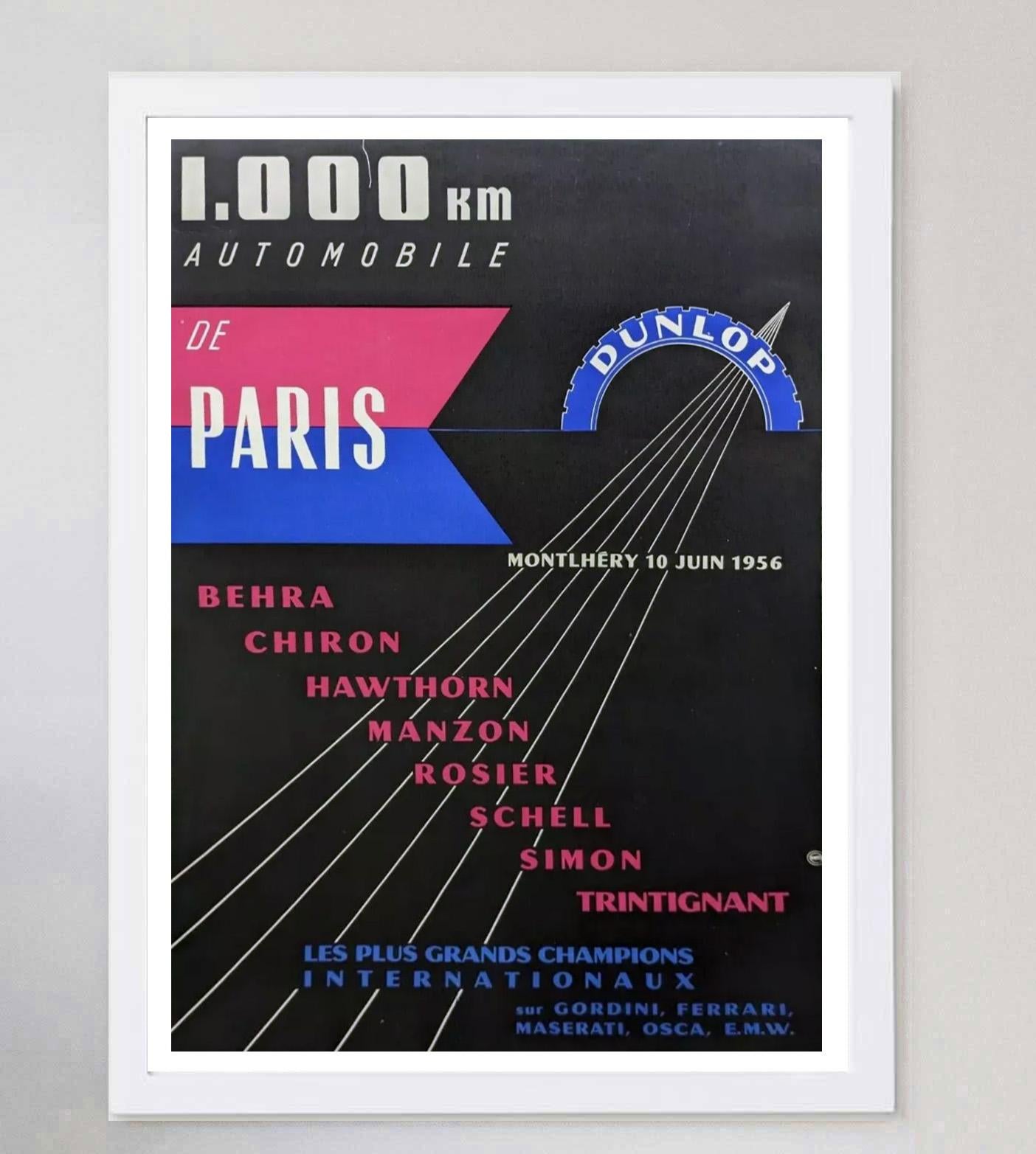 Dunlop 1000km Automobile de Paris 1956 Cartel Vintage Original mediados del siglo XX en venta