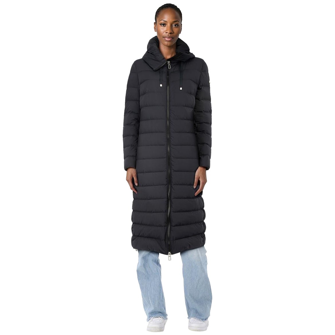 Duno Black Puffy Long Coat Size L in vendita