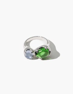 Duo Beam Ring in 925 Sterling Silver & Green Forest and Blue Jay Stones by CLED
